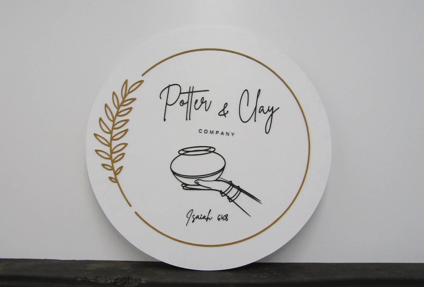 Custom Sign Round Business Commerical Signage Minimalist Made to Order Pottery Clay Store Front Small Shop Logo Hand Circle Wooden Handmade