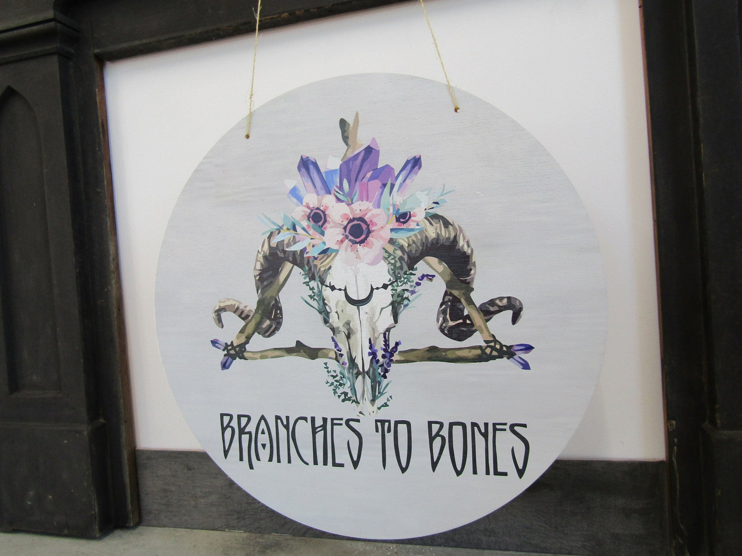 Your Actual Logo Round Small Business Hanging Sign Custom Circle Personalized Rustic Branches to Bones Home Decor Wall Art Color Wood Print