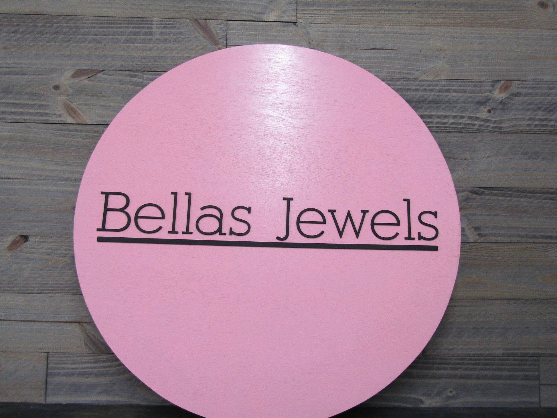 Custom Sign Round Business Commerical Signage Minimalist Made to Order Bellas Jewels Store Front Small Shop Jewelry Circle Wooden Handmade