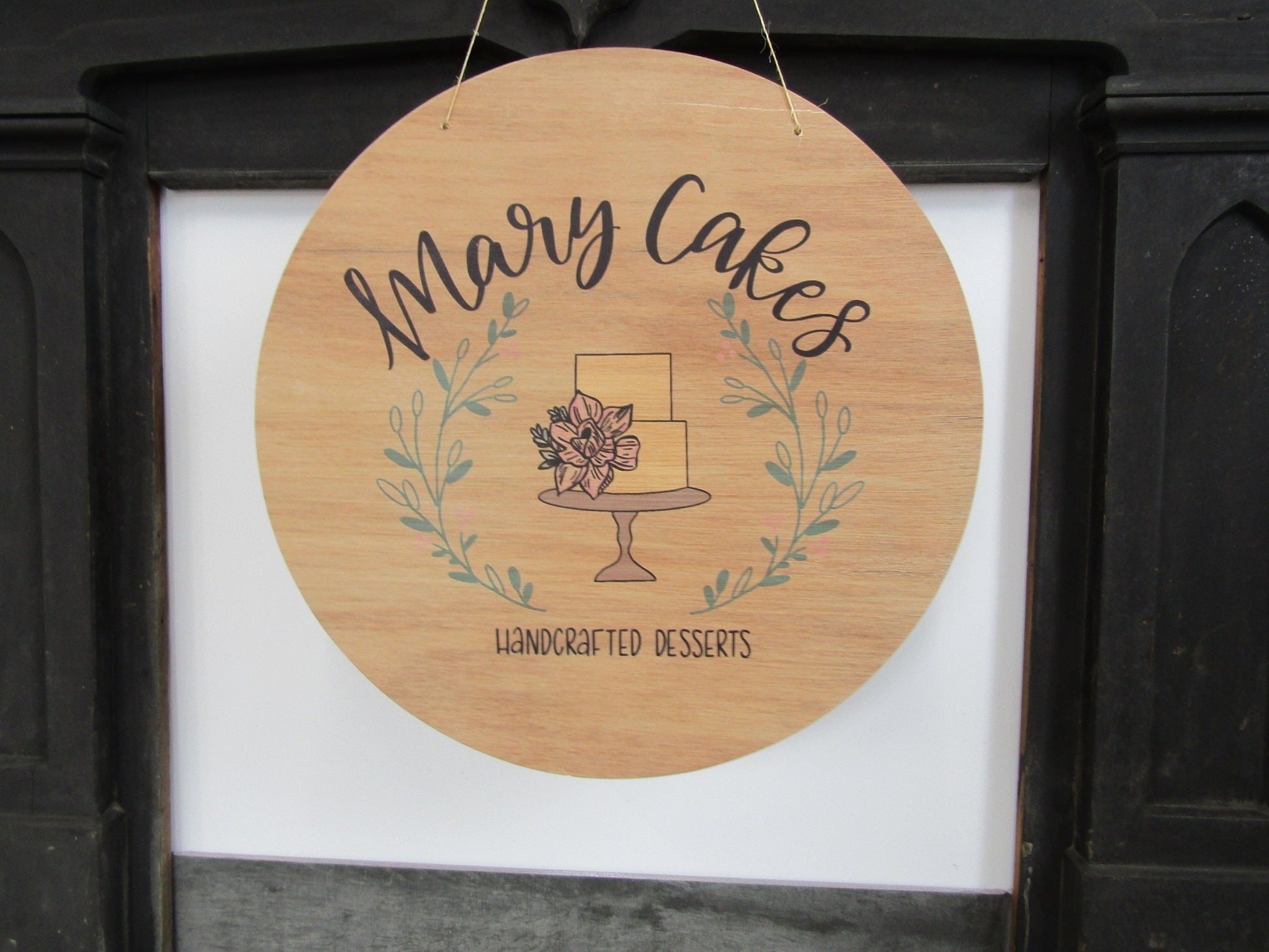 Your Actual Logo Round Cake Bakery Small Business Hanging Sign Custom Circle Personalized Home Decor Plaque Wall Art Color Wood Print