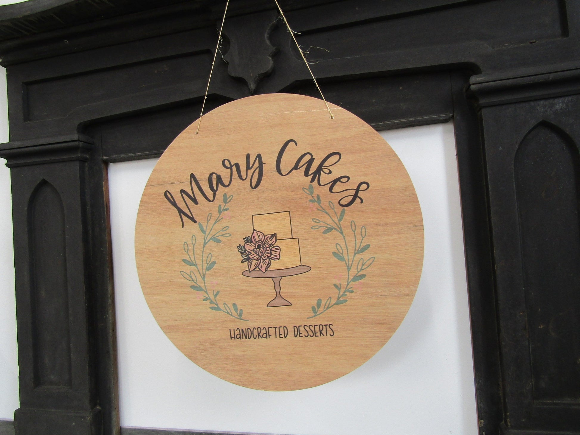 Your Actual Logo Round Cake Bakery Small Business Hanging Sign Custom Circle Personalized Home Decor Plaque Wall Art Color Wood Print