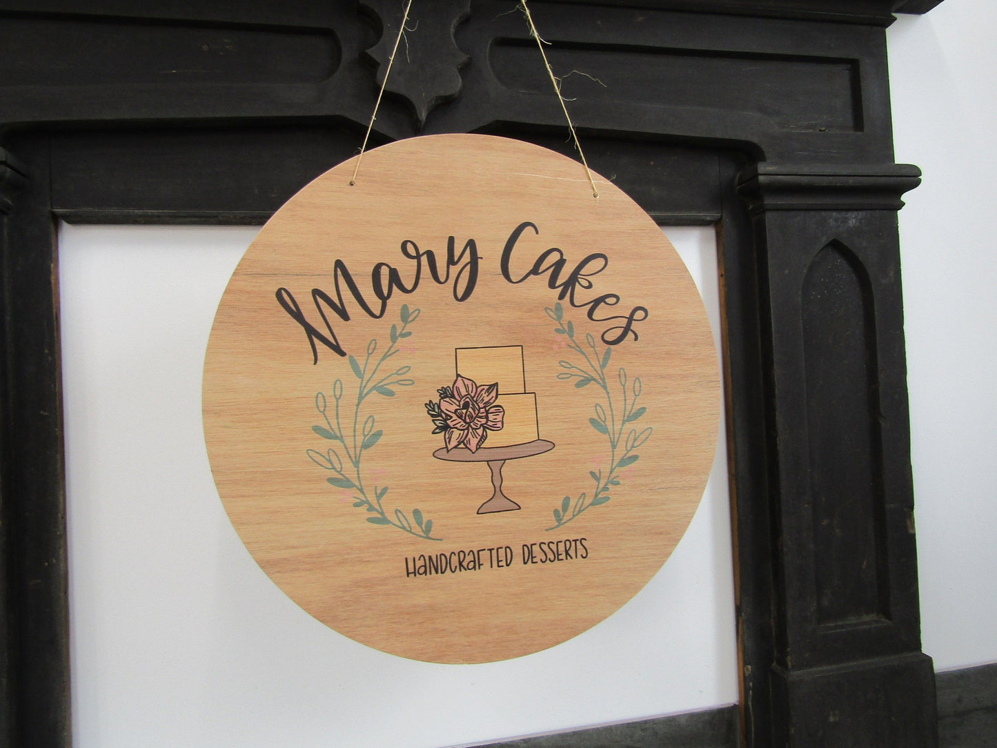 Your Actual Logo Round Cake Bakery Small Business Hanging Sign Custom Circle Personalized Home Decor Plaque Wall Art Color Wood Print