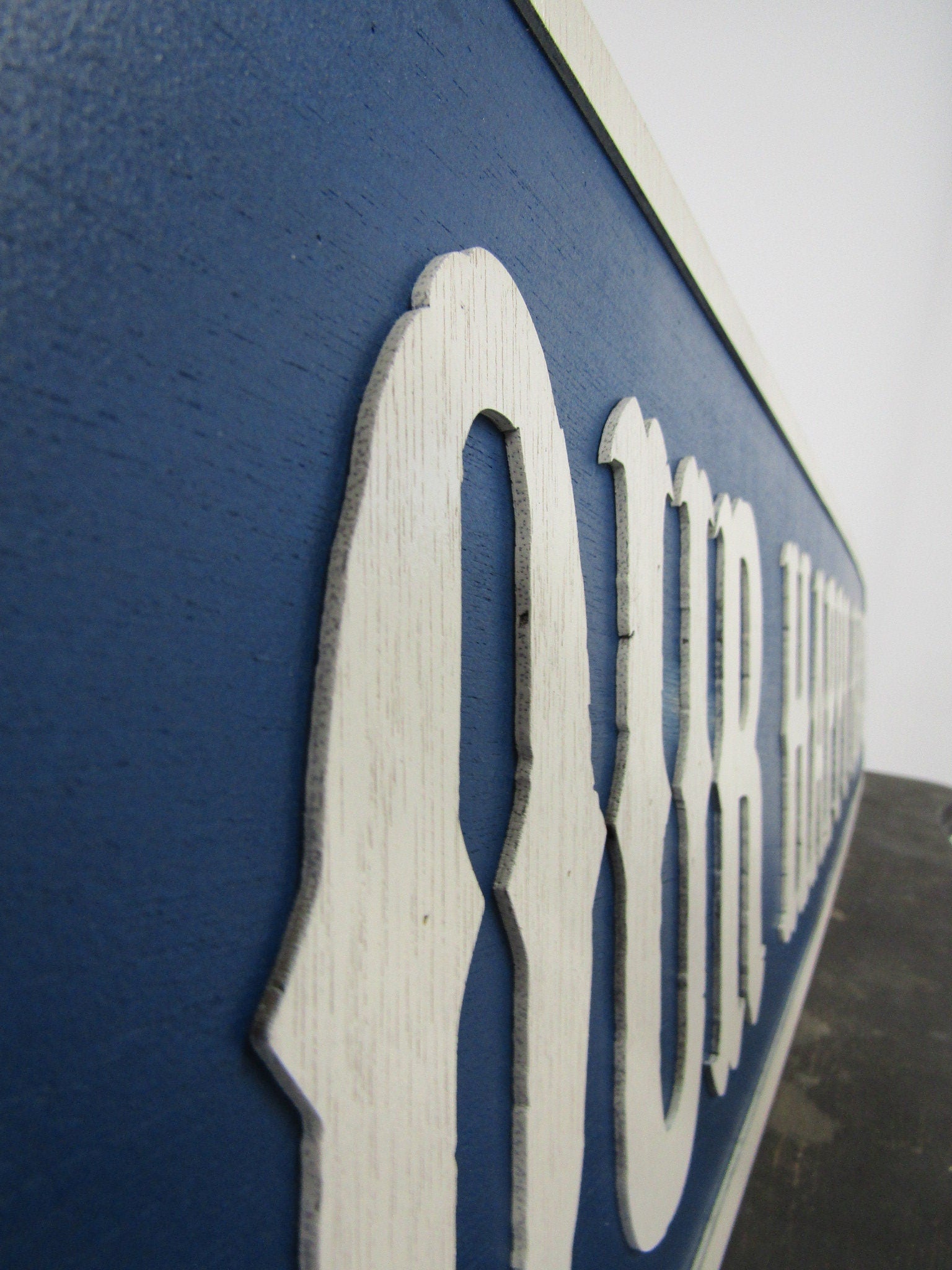 Large Custom Distressed Sign Our Happy Place Oversized Rustic Business Logo Bar Barn Country Wood 3D Extra Large Sign Footstepsinthepast