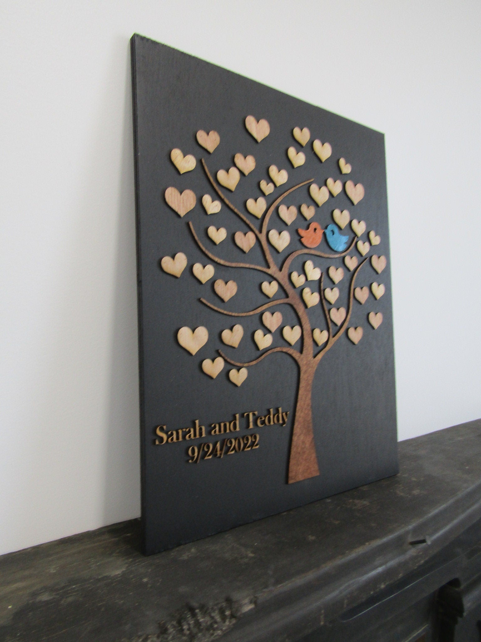 Wedding Sign Board Love Birds Hearts Tree Bridal Alternative Sign In Board Signature Name Sign Signature Board Guest Book Friends Family