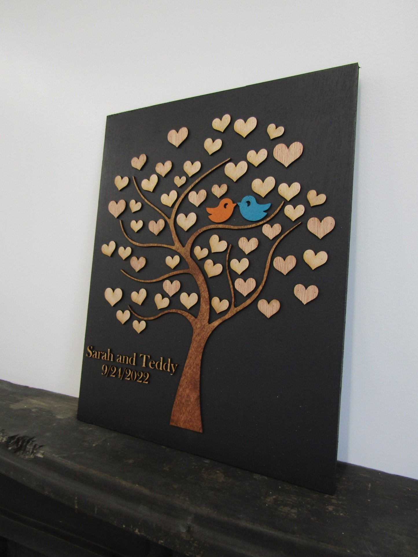 Wedding Sign Board Love Birds Hearts Tree Bridal Alternative Sign In Board Signature Name Sign Signature Board Guest Book Friends Family