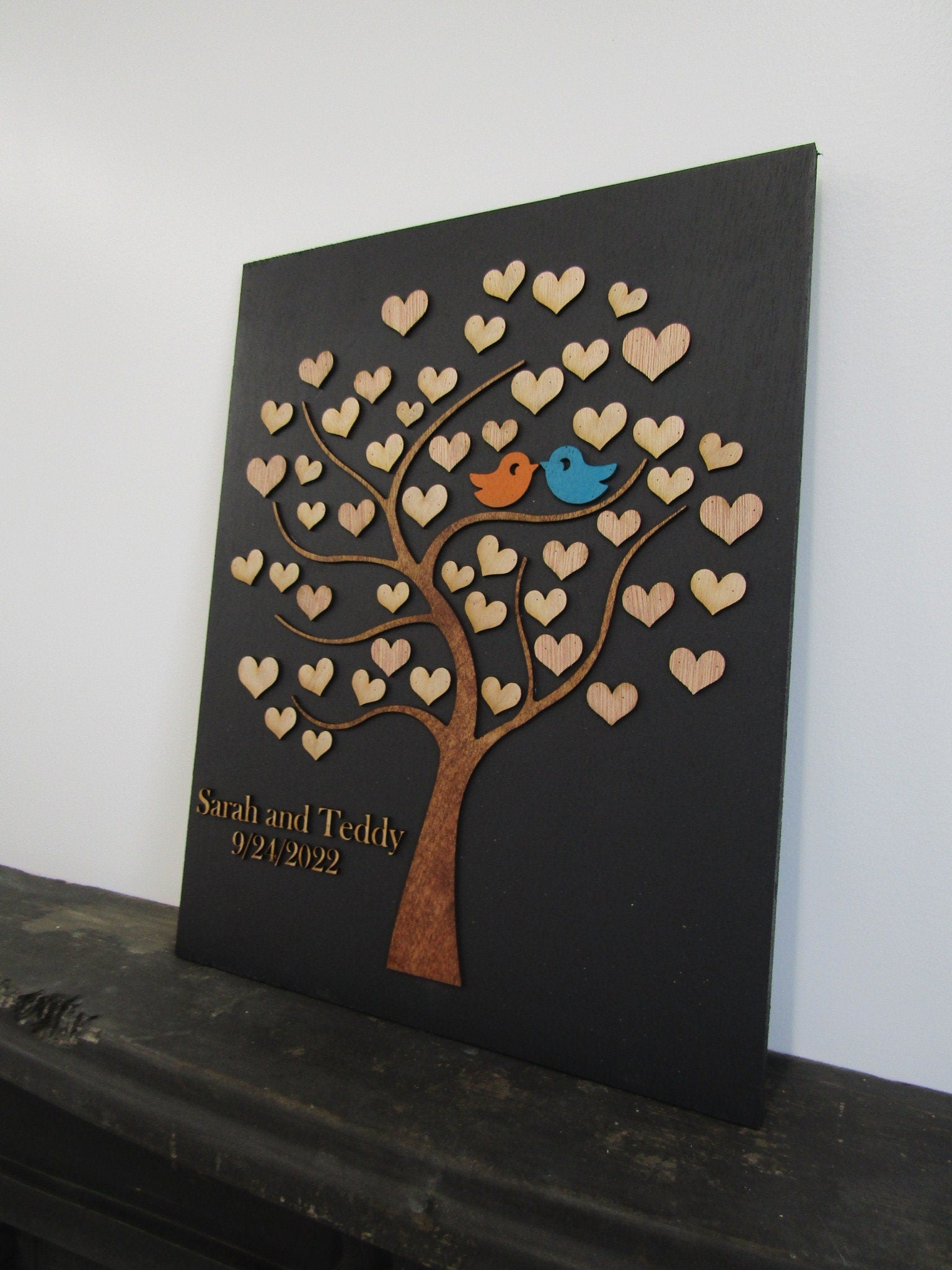 Wedding Sign Board Love Birds Hearts Tree Bridal Alternative Sign In Board Signature Name Sign Signature Board Guest Book Friends Family