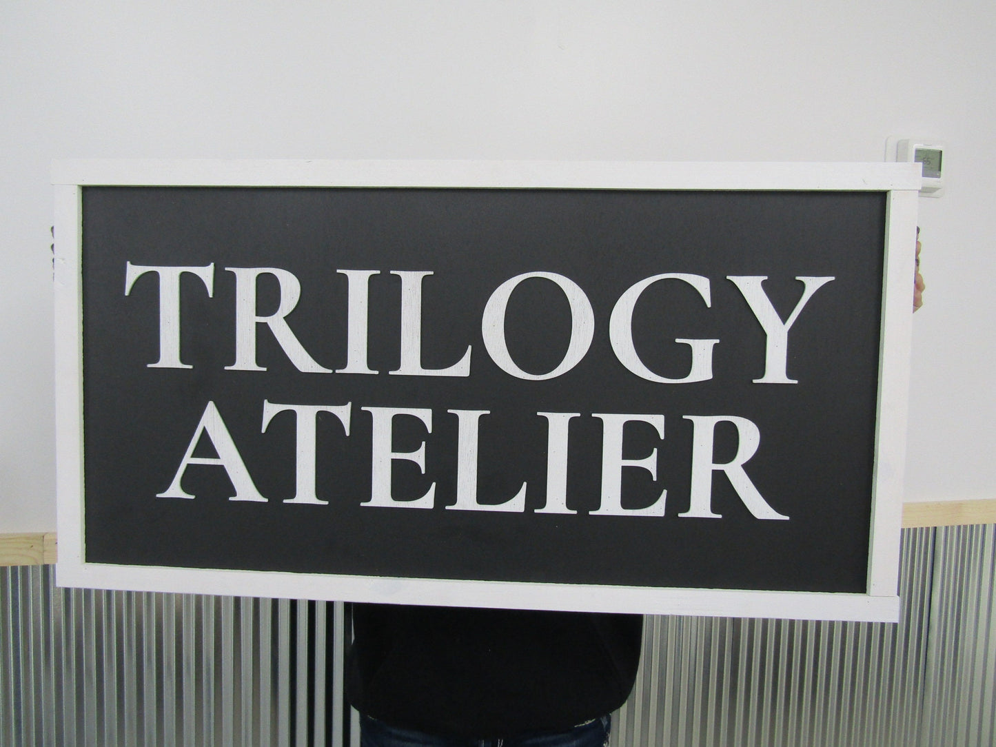 Large Custom Business Sign Workshop Studio Signage Indoor Outdoor Trilogy Black and White Personalized Logo Made To Order 3D Wooden LaserCut