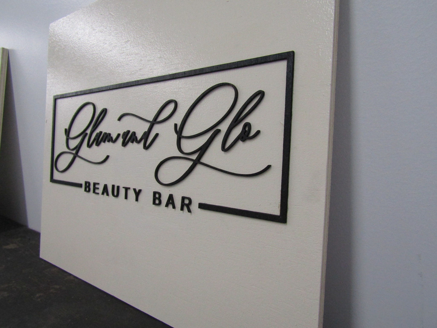 Custom Sign Square Business Commerical Signage Minimalist Made to Order Glam And Glo Beauty Store Front Small Shop Logo Wooden Handmade