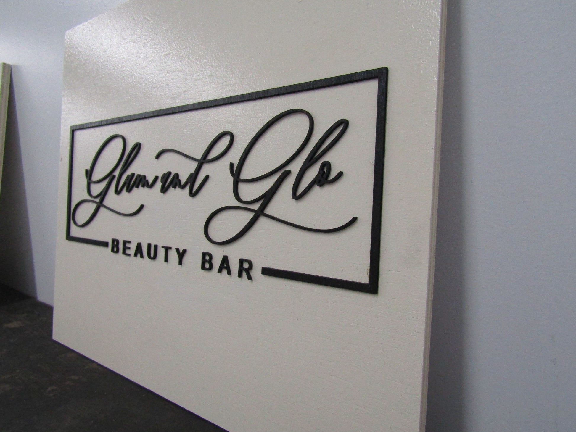 Custom Sign Square Business Commerical Signage Minimalist Made to Order Glam And Glo Beauty Store Front Small Shop Logo Wooden Handmade