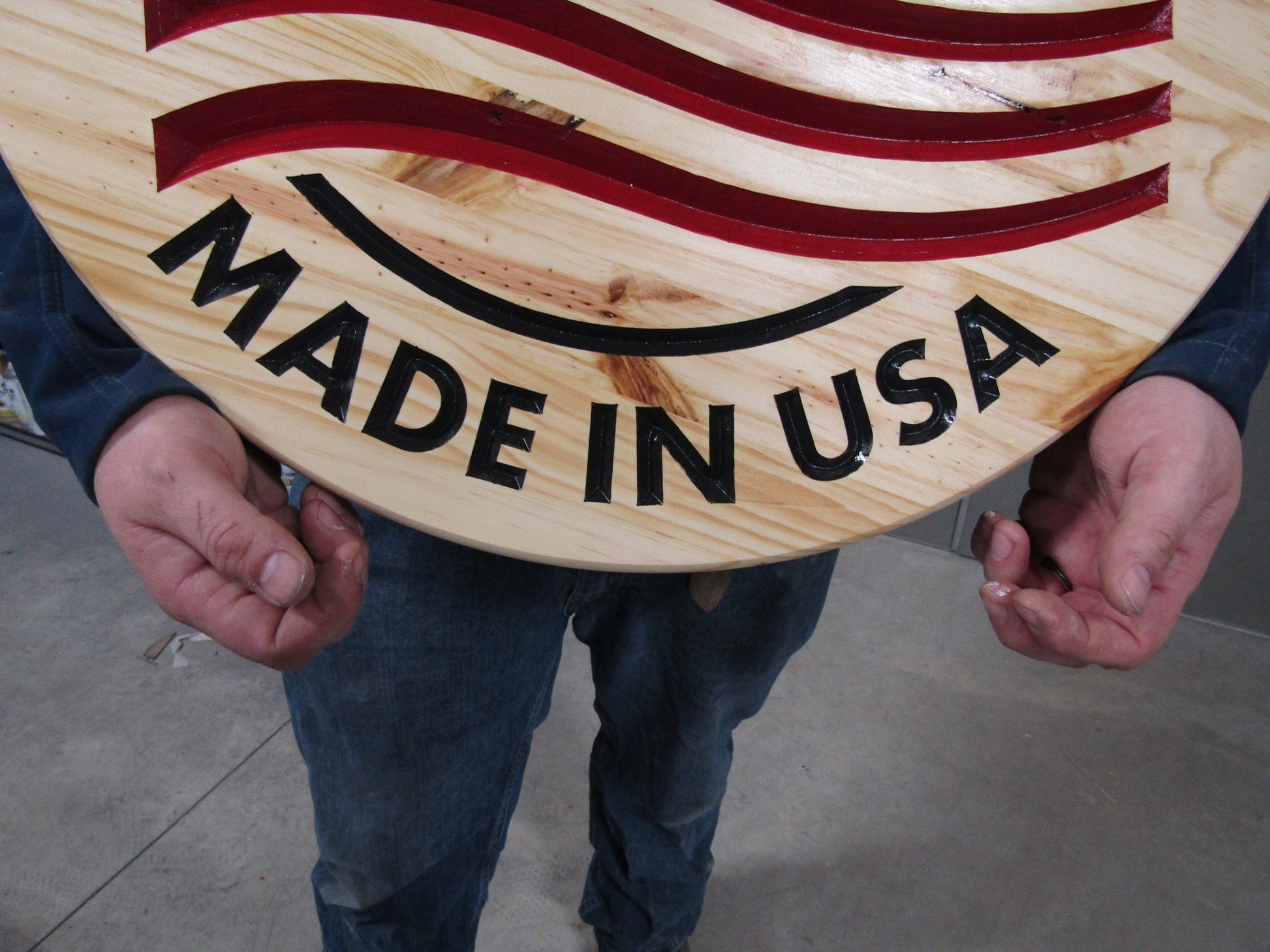 Wooden Engraved Routed Made In Usa Color Filled Red White Blue Round Natural Wood Circle Sign Display Handmade Decor Signage Commerical Use