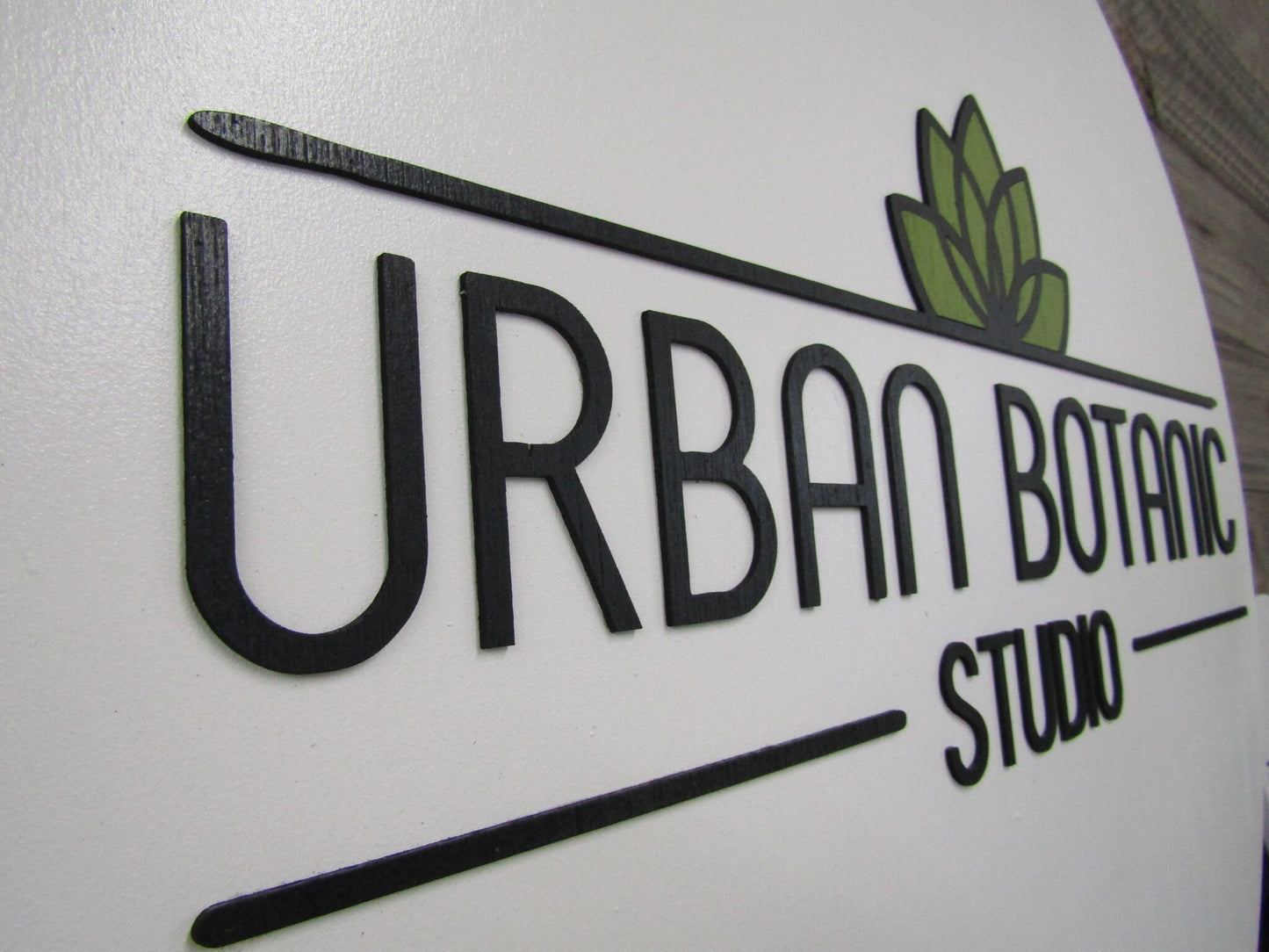 Custom Sign Round Business Commerical Signage Minimalist Made to Order Urban Botanic Studio Small Shop Logo Circle Wooden Handmade