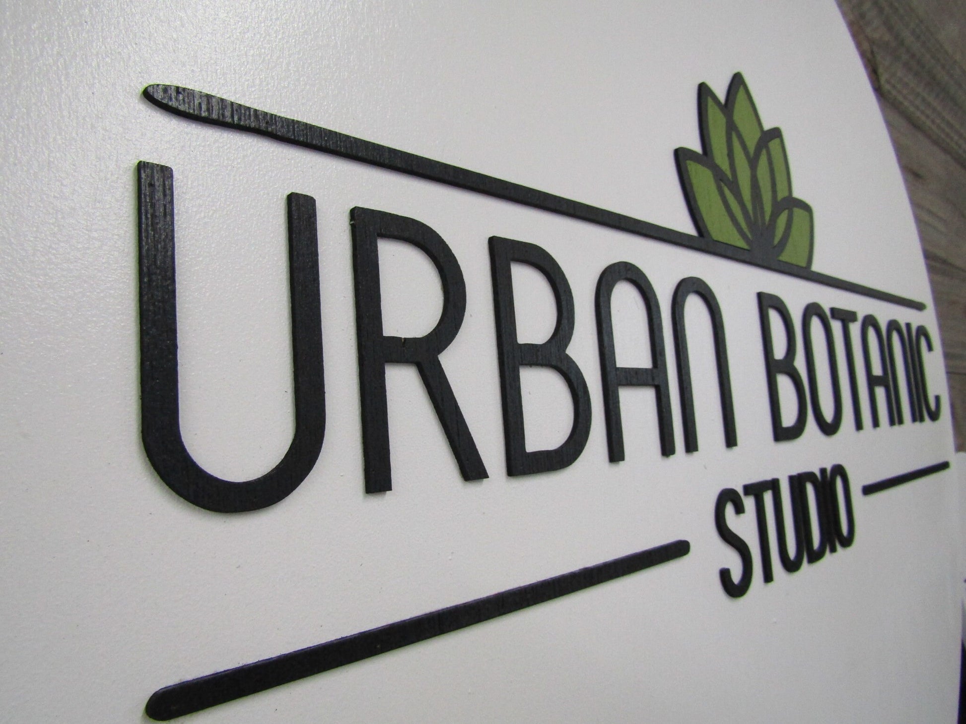 Custom Sign Round Business Commerical Signage Minimalist Made to Order Urban Botanic Studio Small Shop Logo Circle Wooden Handmade