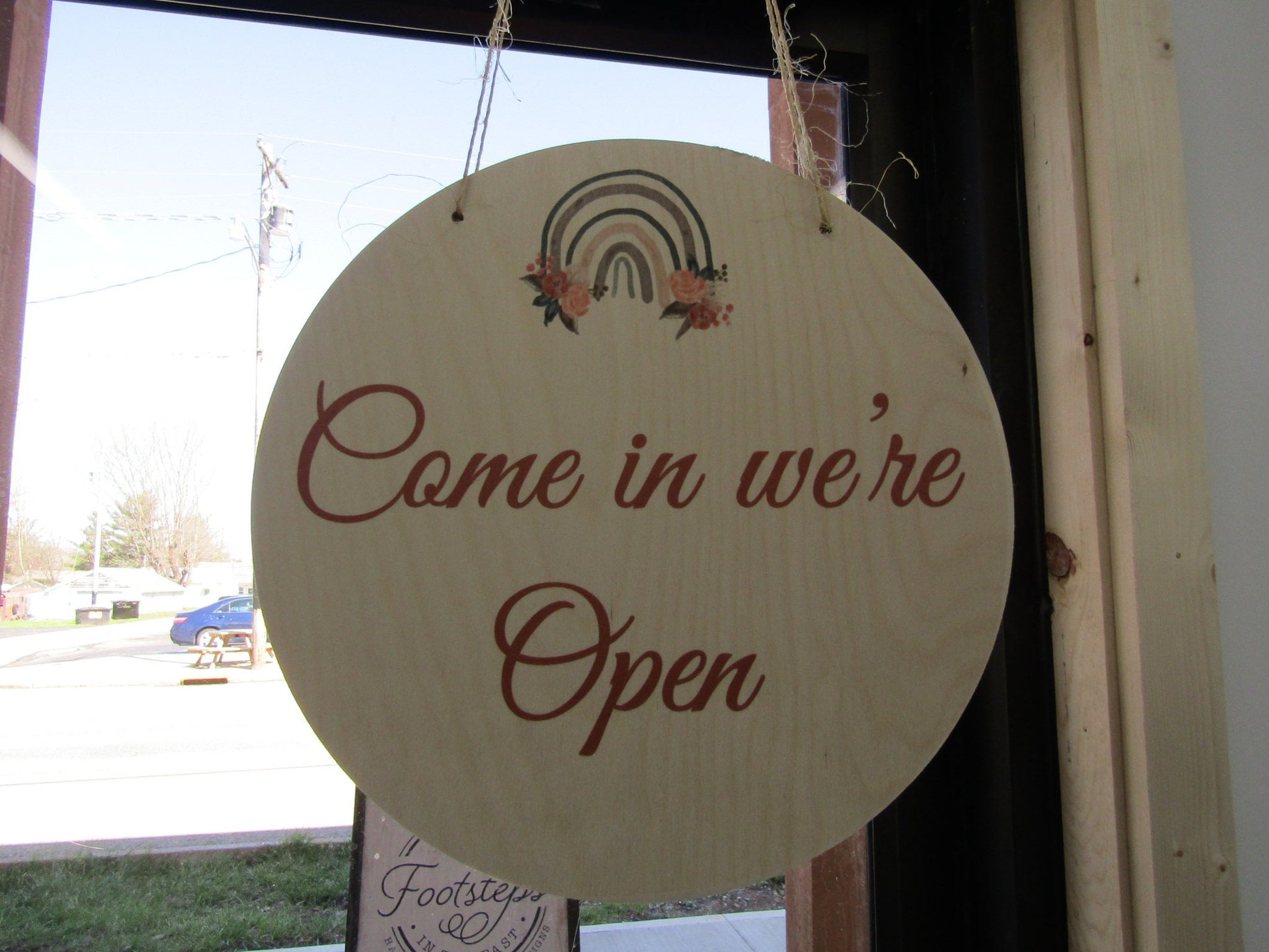 Small Business Sign Open Closed Double Sided Round Hanging Sign Design Custom Circle Personalized Plaque Wall Art Color Wood Print Door Sign