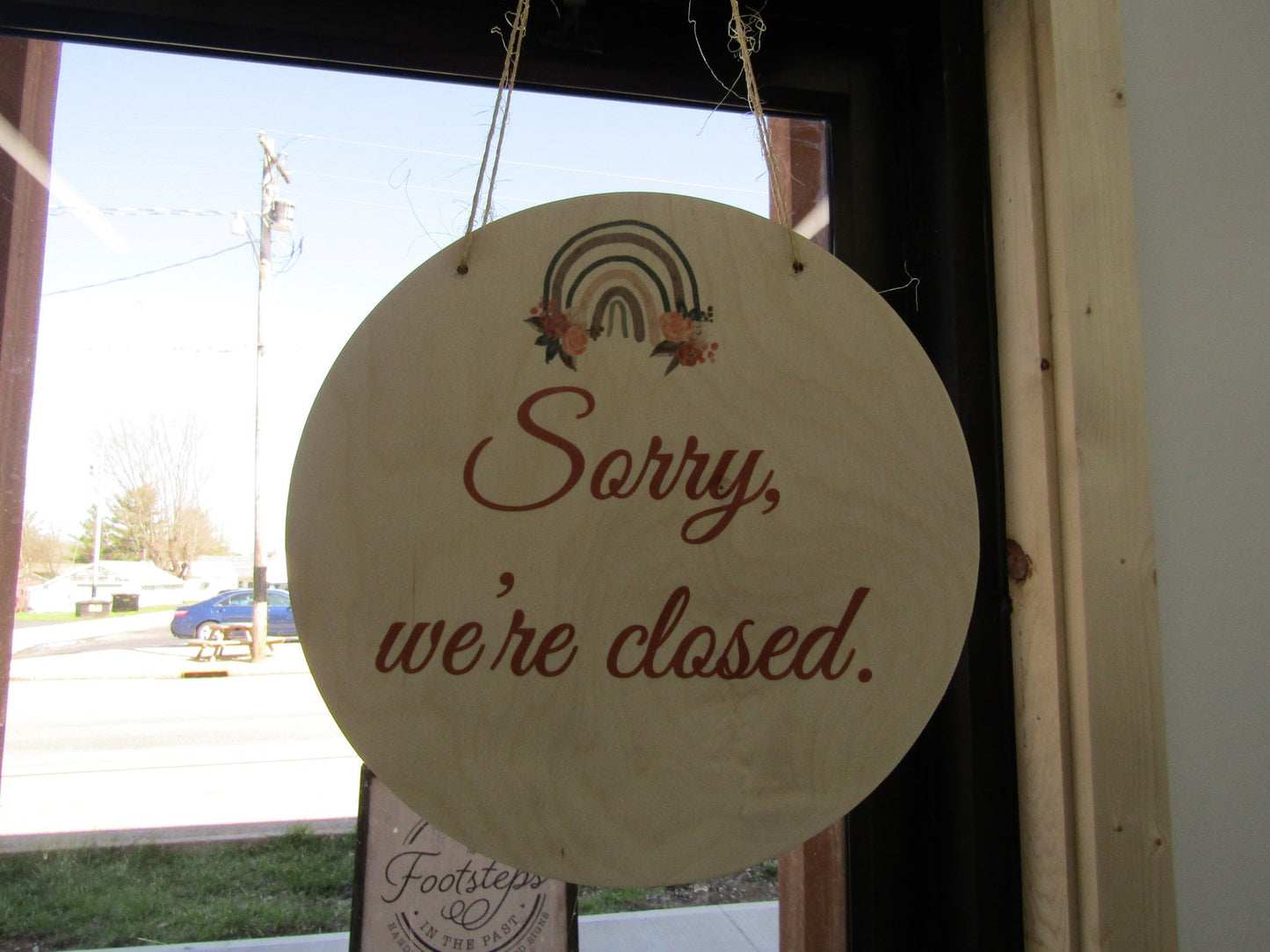 Small Business Sign Open Closed Double Sided Round Hanging Sign Design Custom Circle Personalized Plaque Wall Art Color Wood Print Door Sign