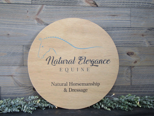 Small Business Sign Logo Your Actual Logo Round Natural Elegance Equine Design Custom Circle Personalized Horseman Wall Art Color Wood Print