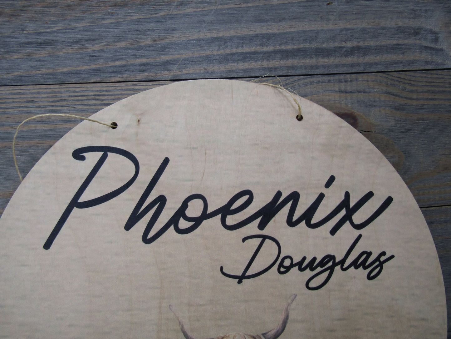 Custom Baby Birth Nursery Announcement Childs Name Room Highland Cow Wood Print Plaque Wall Decor Photography Keepsake Personalized Newborn