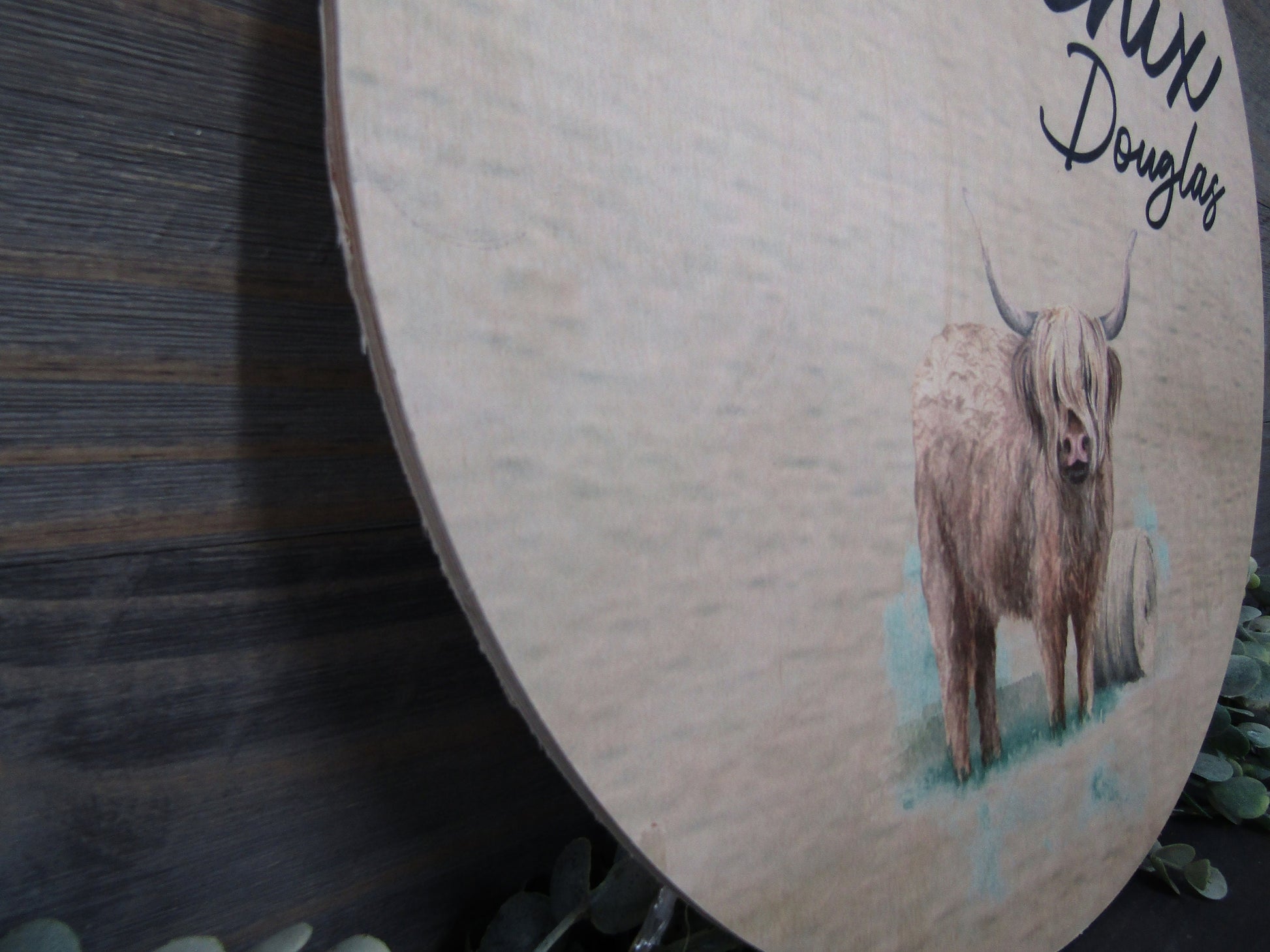 Custom Baby Birth Nursery Announcement Childs Name Room Highland Cow Wood Print Plaque Wall Decor Photography Keepsake Personalized Newborn