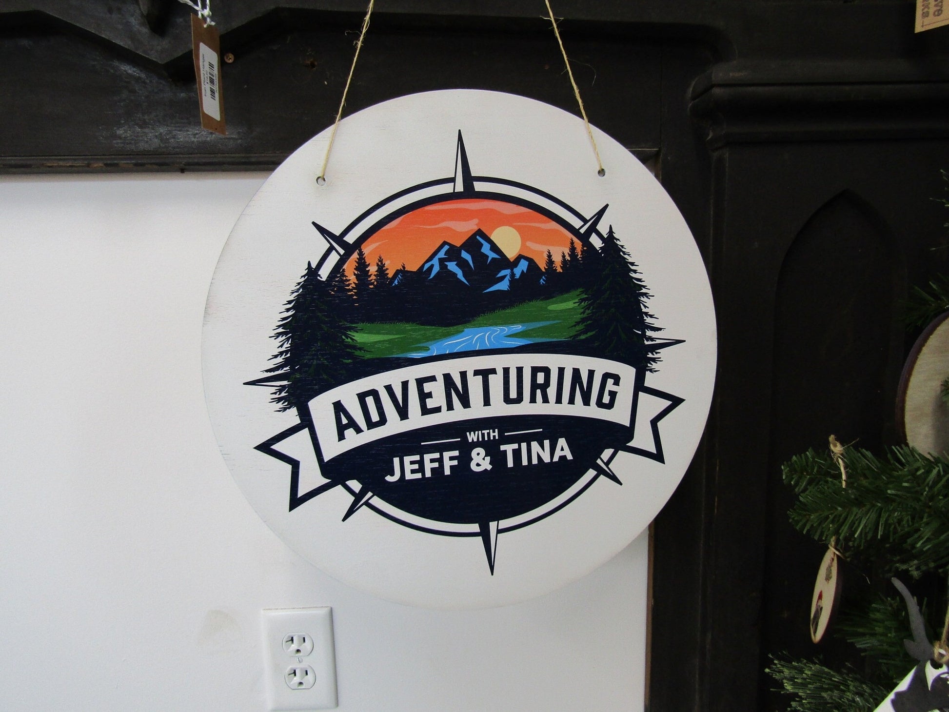 Blogger Youtuber Adventuring With Compass Wilderness Outdoors Camping Rv Hanging Sign Personalized Custom Round Circle Signage Gift Vanlife