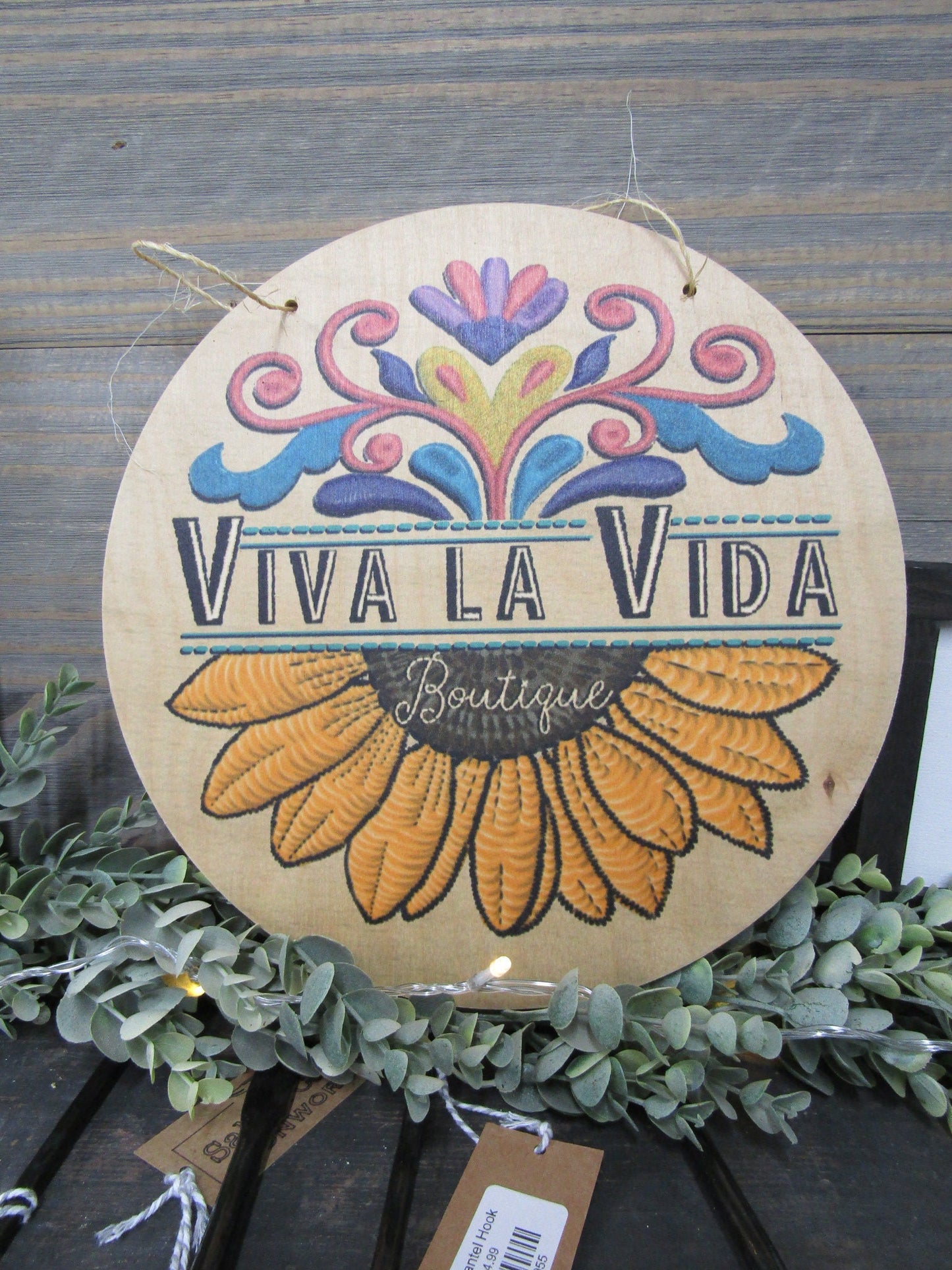 Small Business Sign Logo Your Actual Logo Round Viva La Vida Design Custom Circle Personalized Floral Sunflower Wall Art Color Wood Print