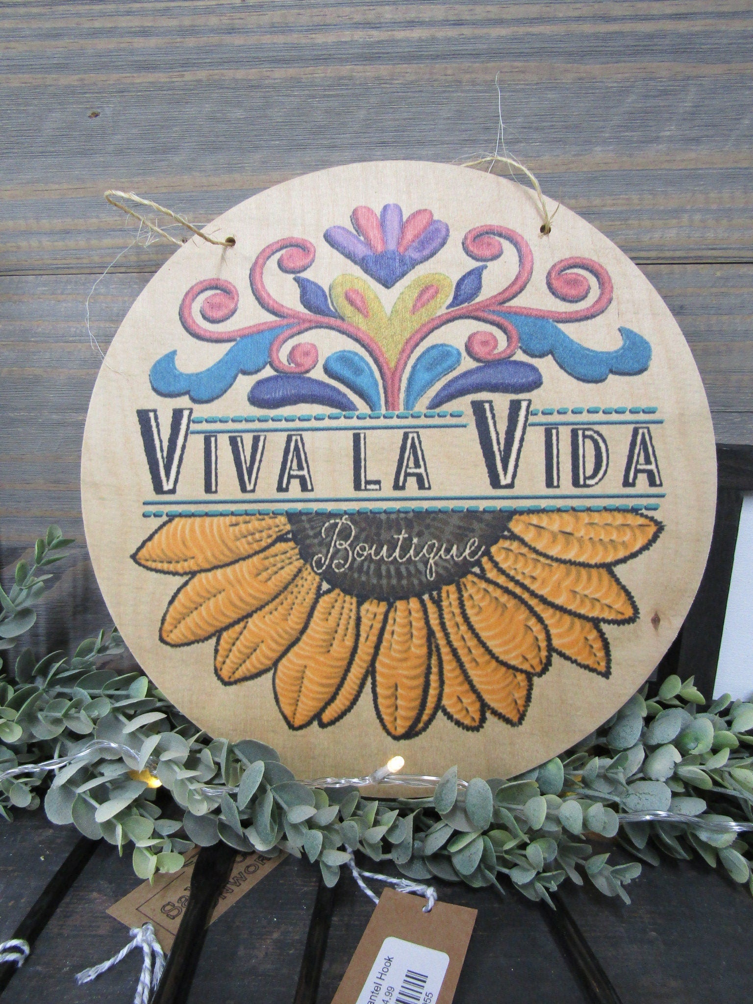 Small Business Sign Logo Your Actual Logo Round Viva La Vida Design Custom Circle Personalized Floral Sunflower Wall Art Color Wood Print