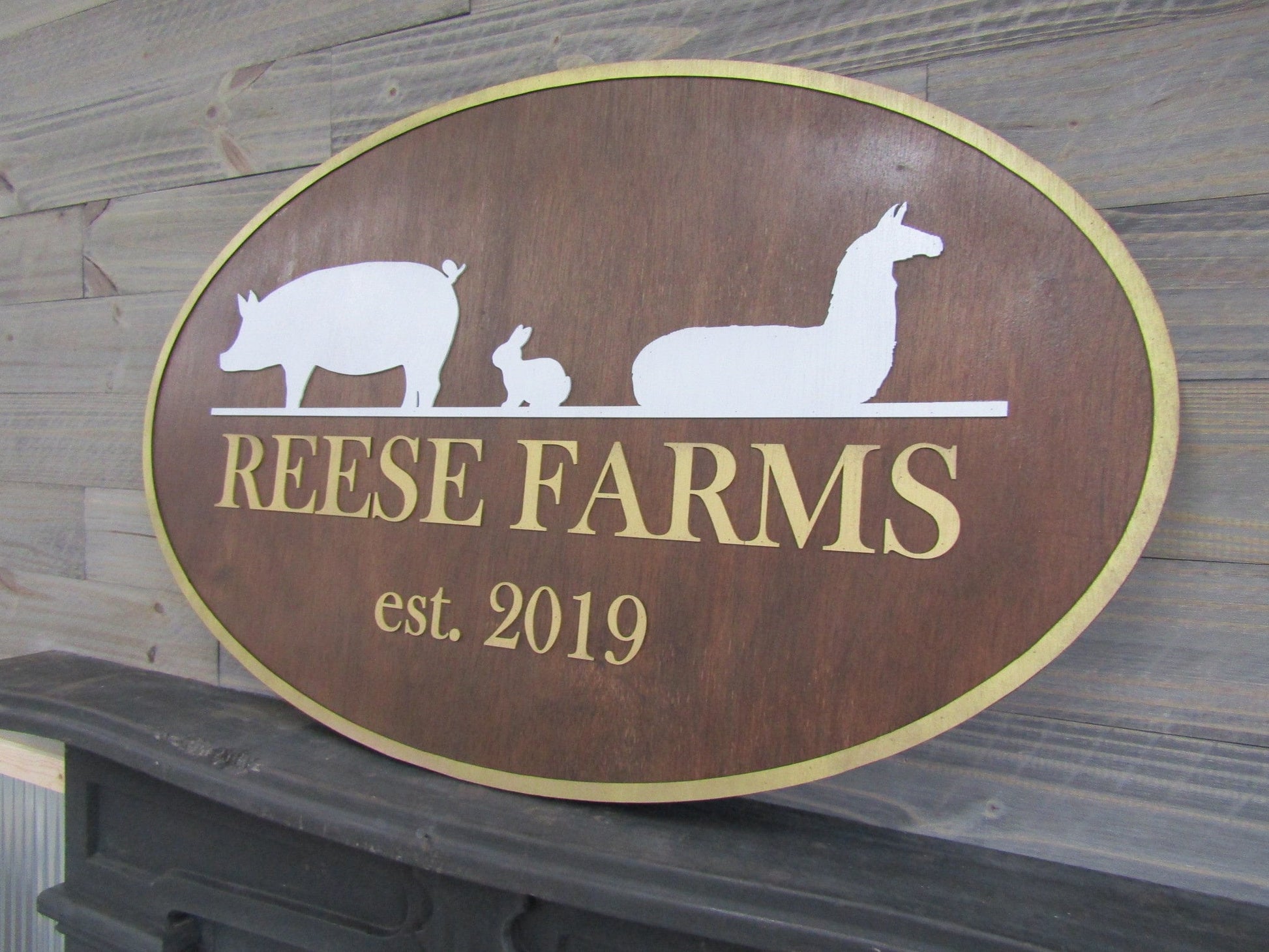 Business Sign Oval 3D Large Custom Hobby Farm Llama Rabbit Pig Indoor Outdoor Your Logo Homestead Laser Cut Wooden Sign Farmhouse