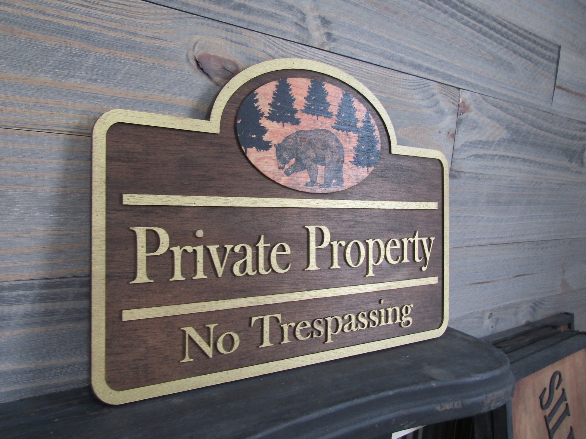 Custom Address Signs Set of 2 Matching Private Drive Bear Cabin 3D Raised Contoured Shape Handmade Commerical Signage Directional Wooden