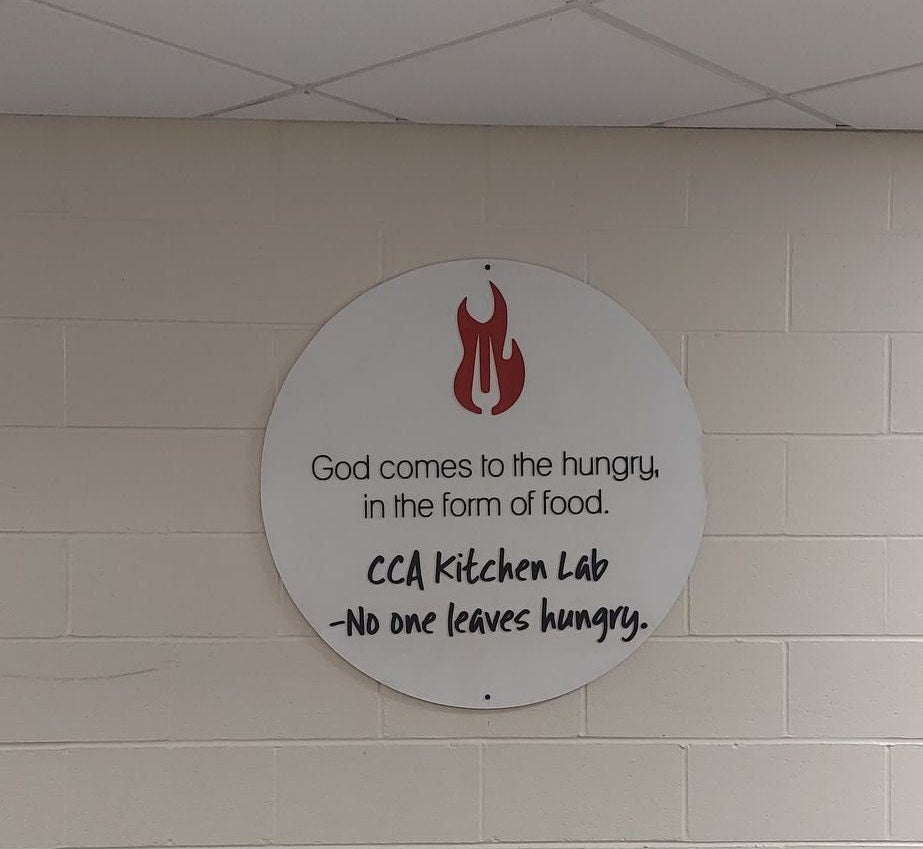 school kitchen sign