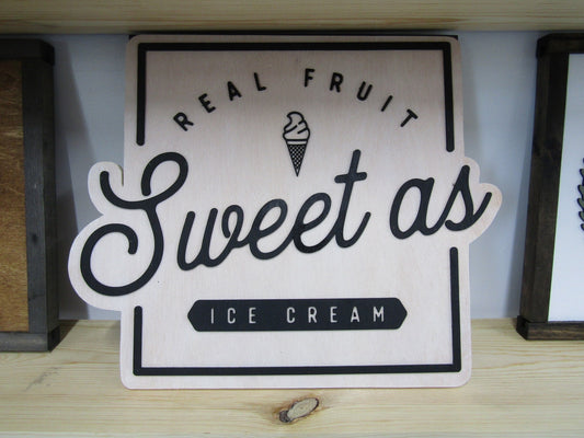 Custom Sign Square Business Commerical Signage Ice Cream Sweets Fruits 3D Made to Order Co Store Front Small Shop Logo Wooden Handmade
