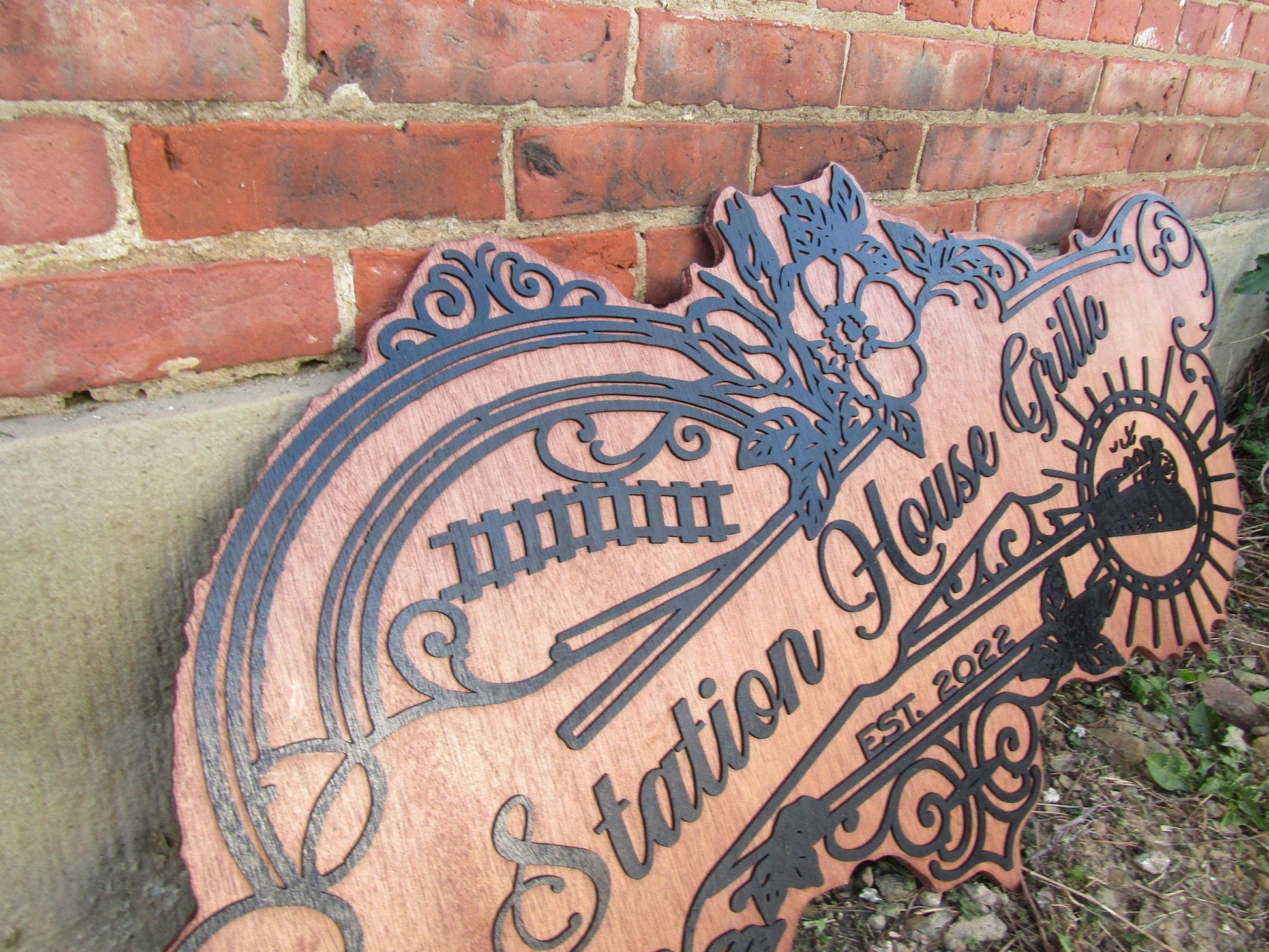 Custom Business Sign Restaurant Grille Commerical Small Business We Use Your Actual Graphic Train Station Wood Laser Cut Out 3D Extra Large