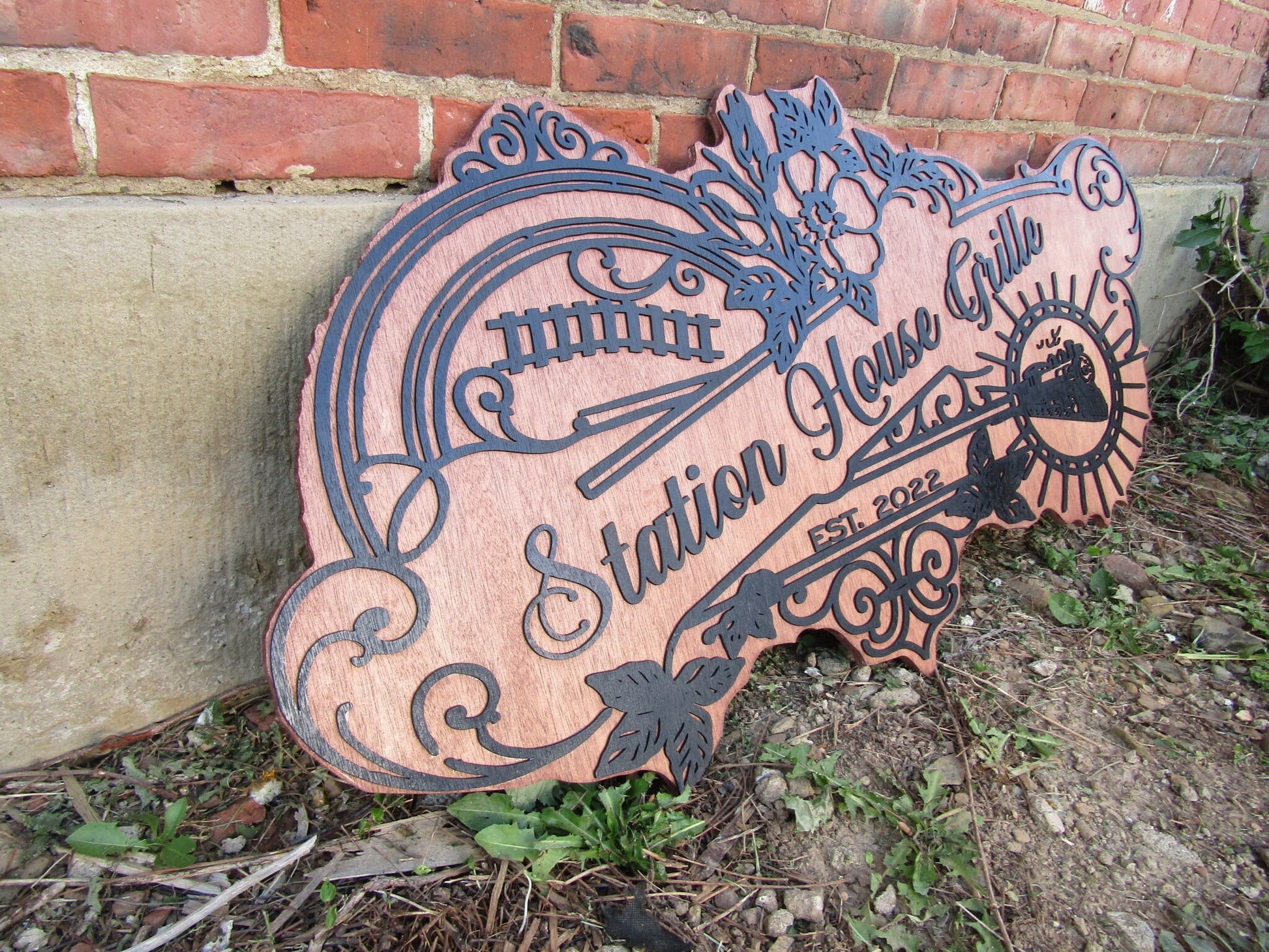 Custom Business Sign Restaurant Grille Commerical Small Business We Use Your Actual Graphic Train Station Wood Laser Cut Out 3D Extra Large