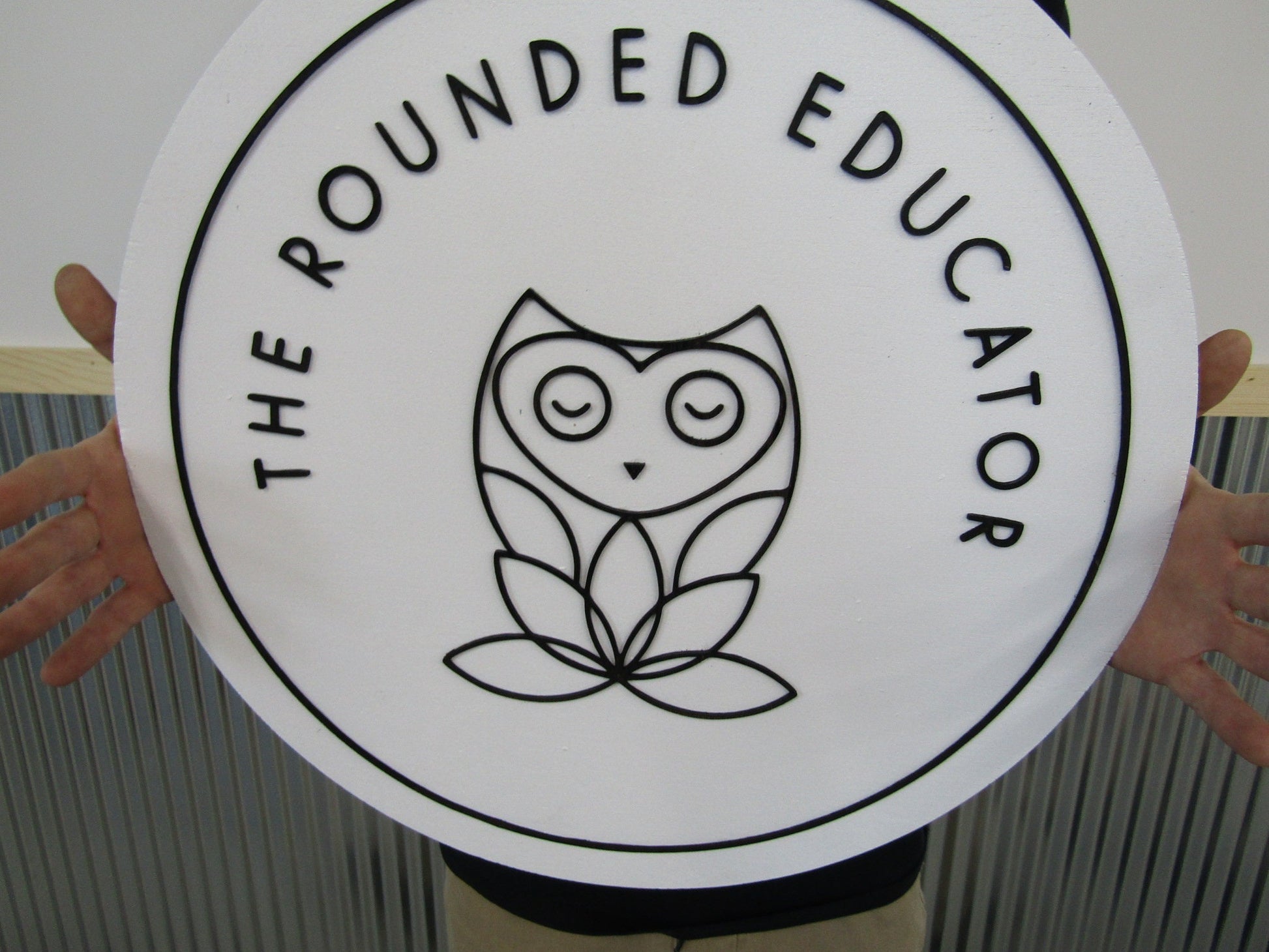 Custom Sign Round Commerical Signage Minimalist Made to Order Rounded Educator Owl Store Front Small Shop Logo School Circle Wooden Handmade