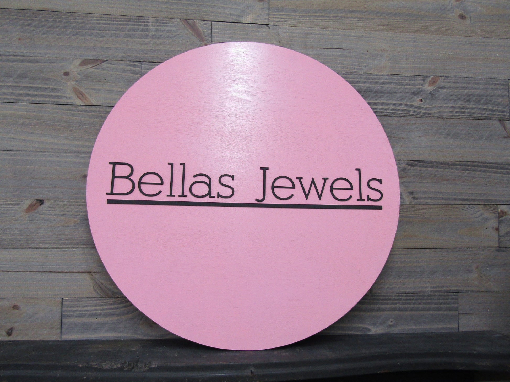 Custom Sign Round Business Commerical Signage Minimalist Made to Order Bellas Jewels Store Front Small Shop Jewelry Circle Wooden Handmade