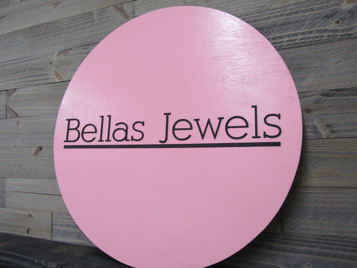 Custom Sign Round Business Commerical Signage Minimalist Made to Order Bellas Jewels Store Front Small Shop Jewelry Circle Wooden Handmade