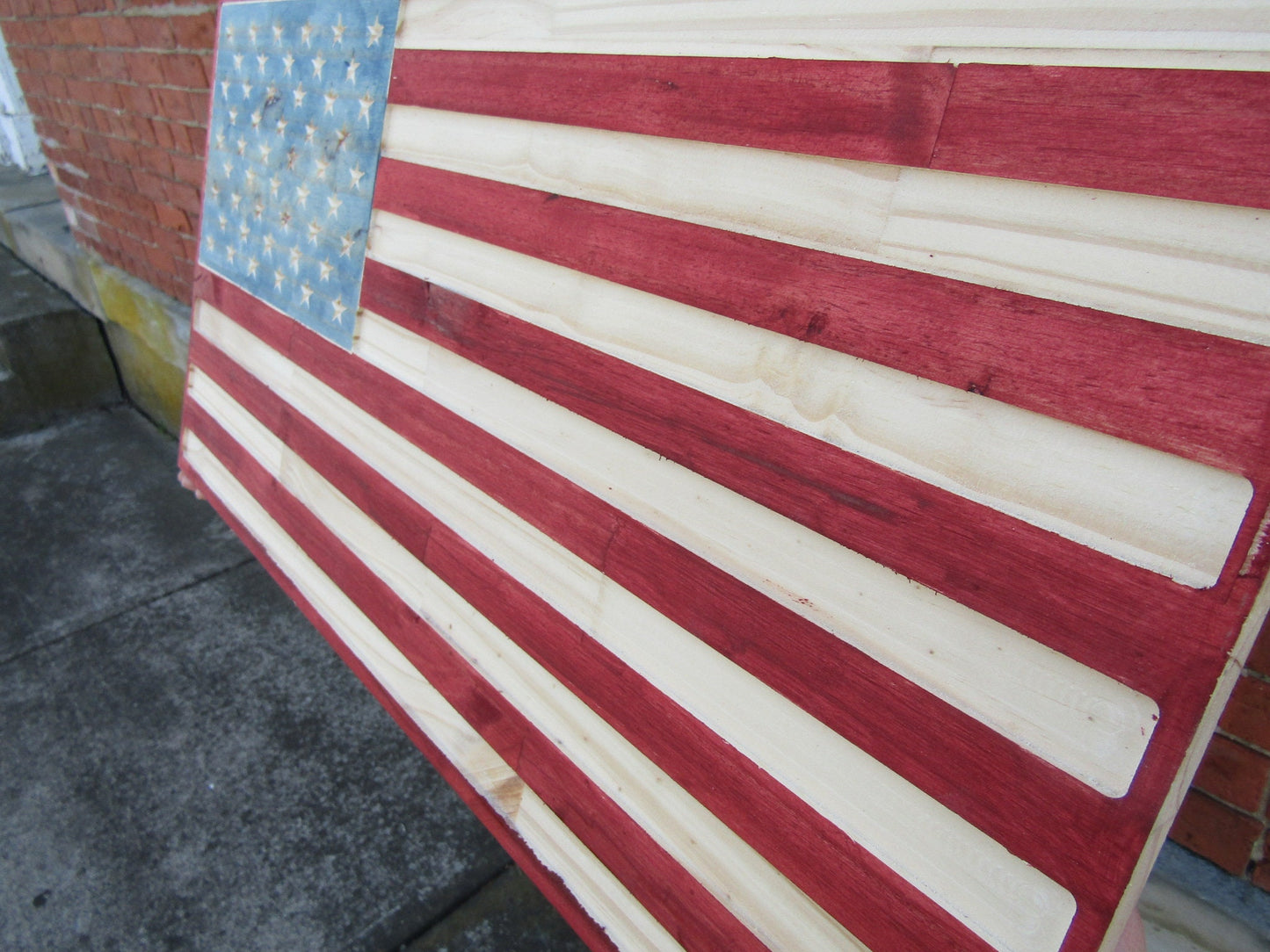 Routed Patriotic American Flag Decor Carved Engraved Stained Rustic Country Farmhouse Style Oversized Porch Handmade Home Decor Fathers Day