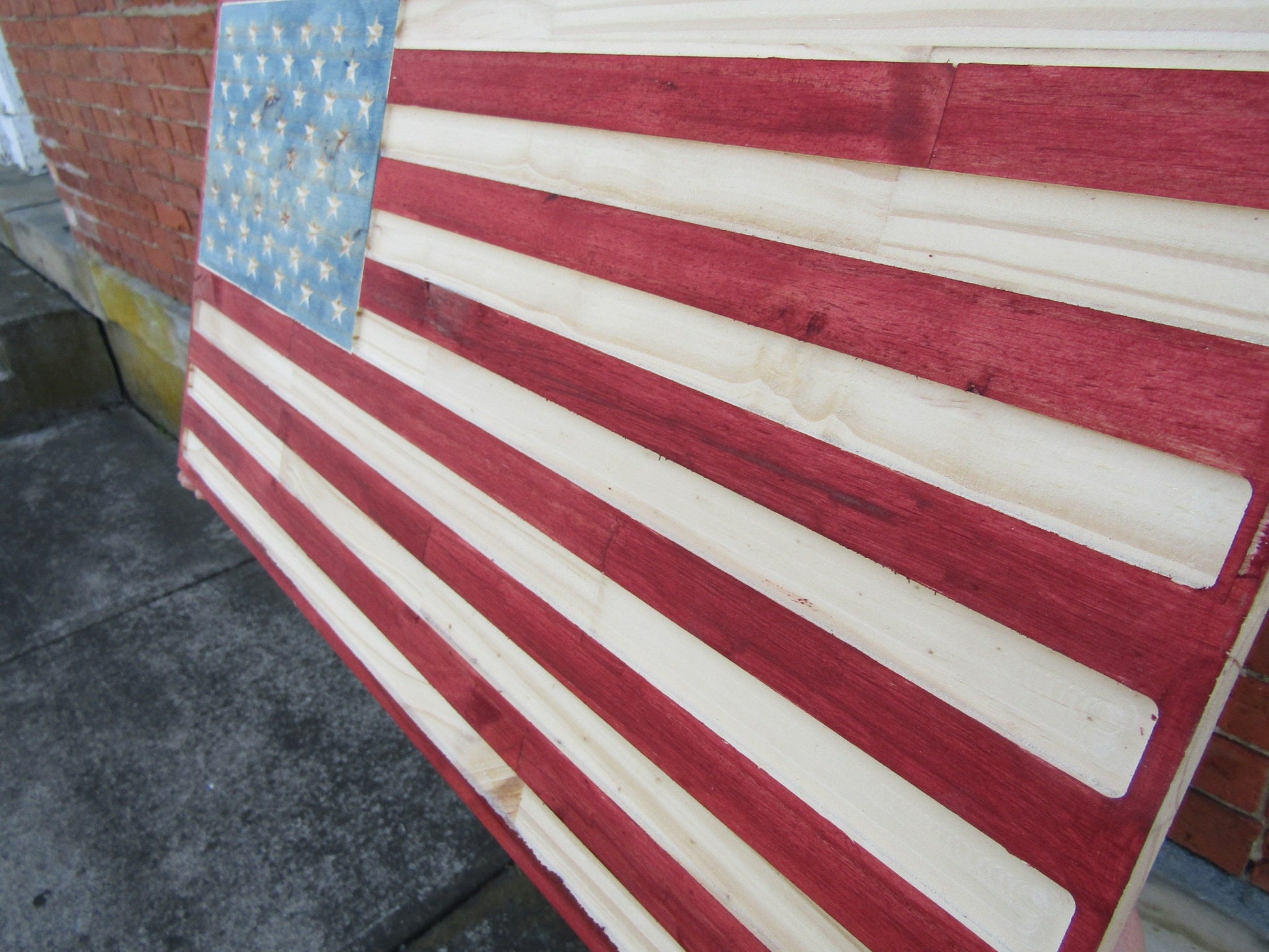 Routed Patriotic American Flag Decor Carved Engraved Stained Rustic Country Farmhouse Style Oversized Porch Handmade Home Decor Fathers Day