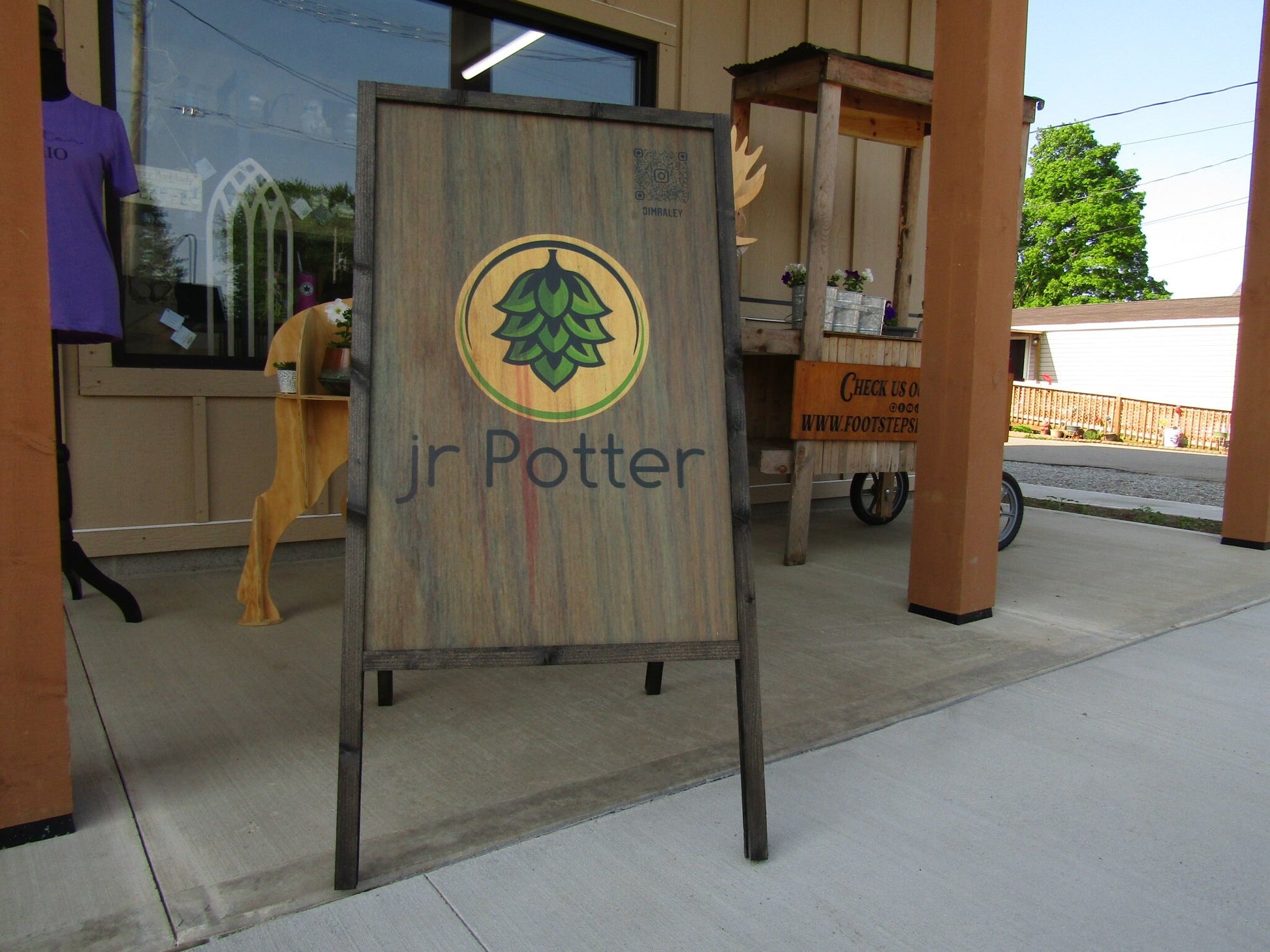 Custom Store Front Scanable QR Code A frame Freestanding Sign Your logo Personalized Business Commerical Signage Foldable Wooden Outdoor