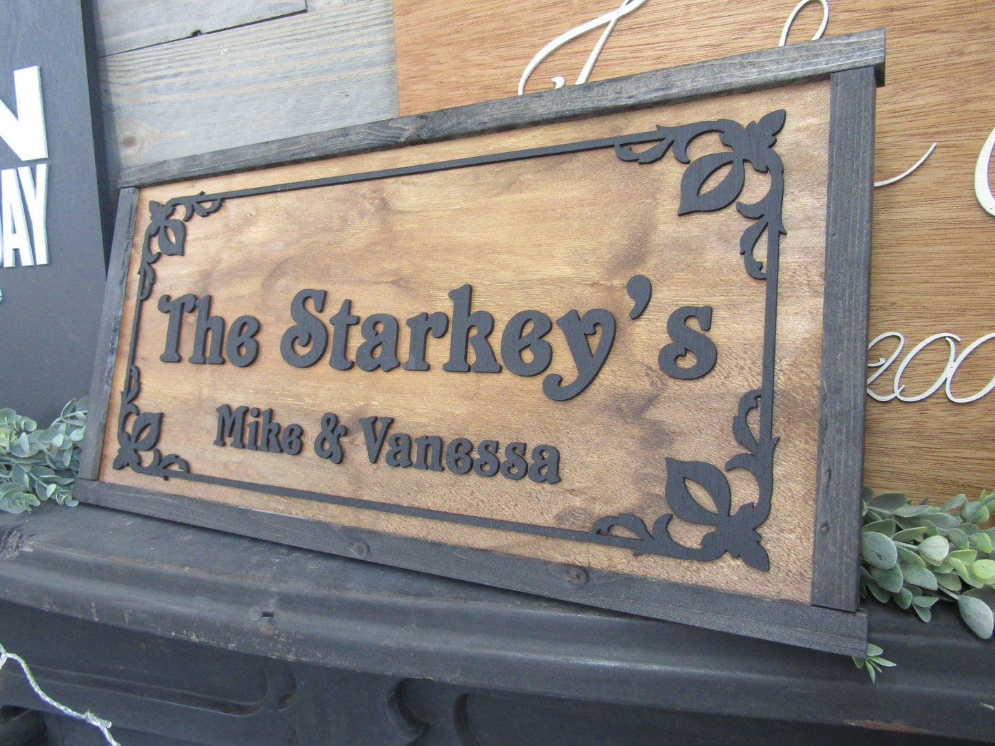 Custom Personalized Home Decor Wedding Gift New Home Gift Scroll Wooden Handmade Home Decor Couples Sign Rustic 3D Raised Text Gothic Style