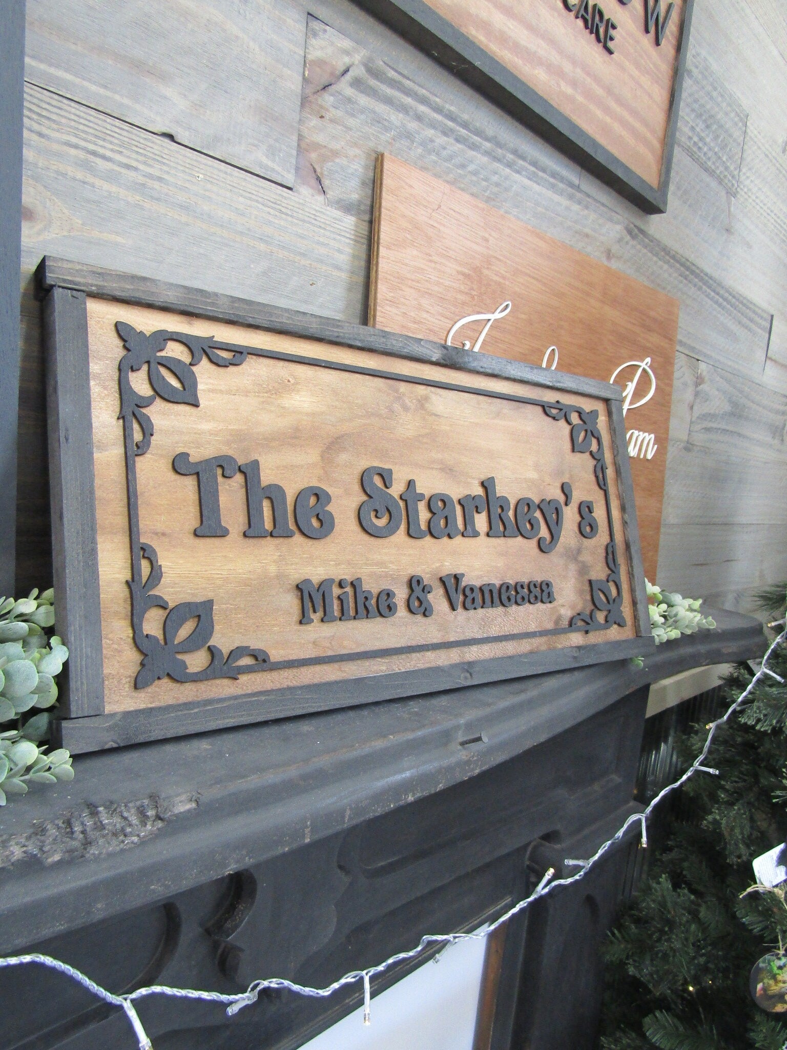 Custom Personalized Home Decor Wedding Gift New Home Gift Scroll Wooden Handmade Home Decor Couples Sign Rustic 3D Raised Text Gothic Style