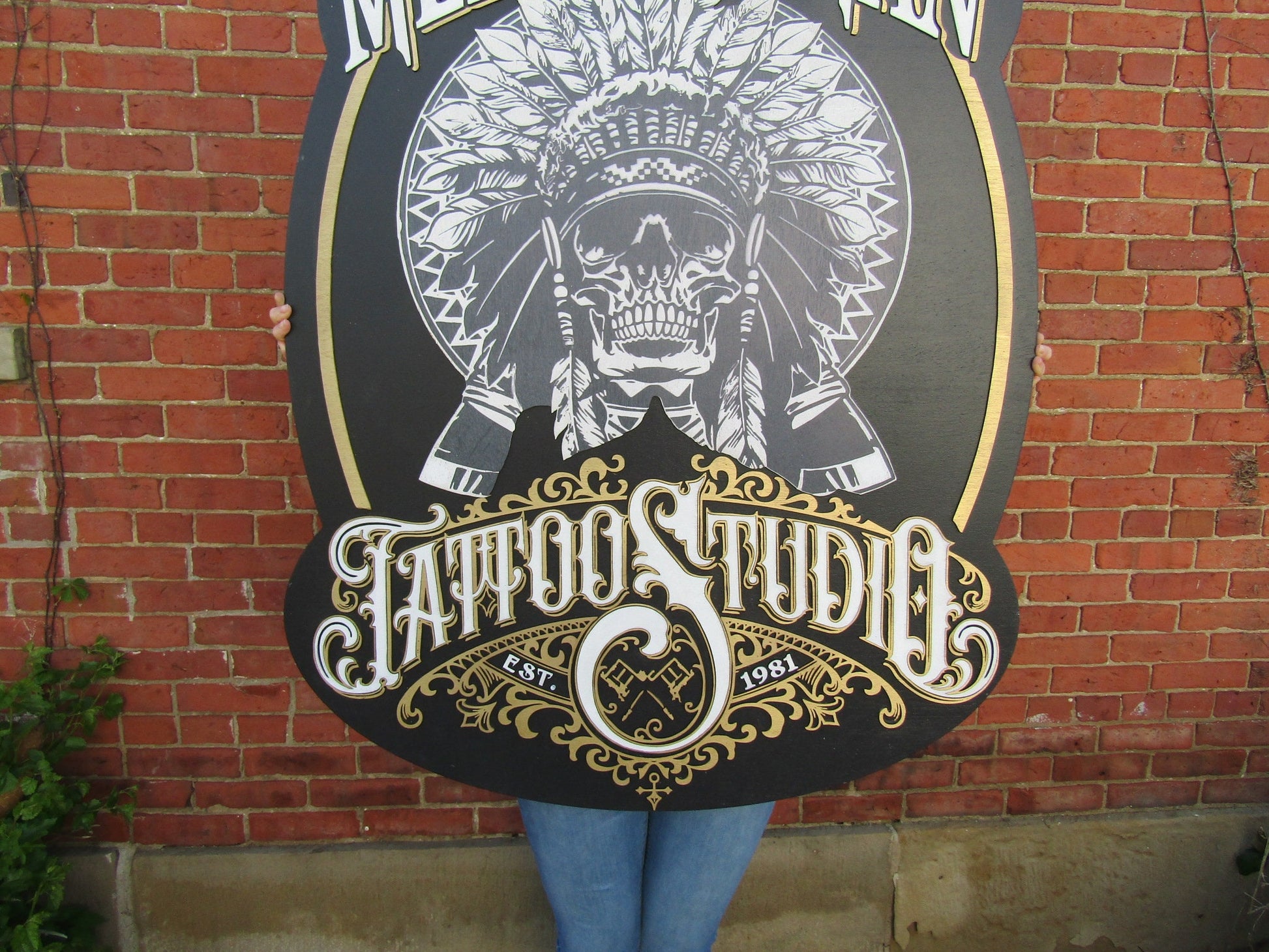 Custom Tattoo Studio Sign Skull