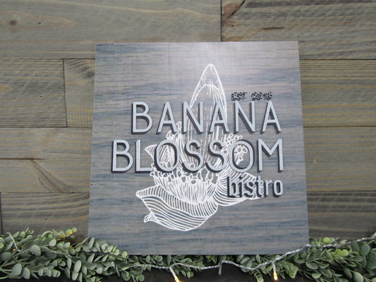 Large Custom Signage Bistro Sign Banana Blossom Company Name Square Oversized Rustic Business Logo Co Wood Laser Cut Out 3D Business Front
