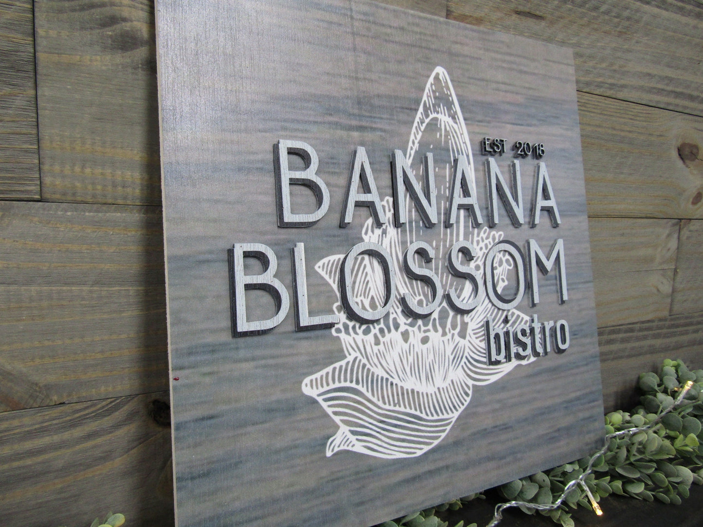 Large Custom Signage Bistro Sign Banana Blossom Company Name Square Oversized Rustic Business Logo Co Wood Laser Cut Out 3D Business Front