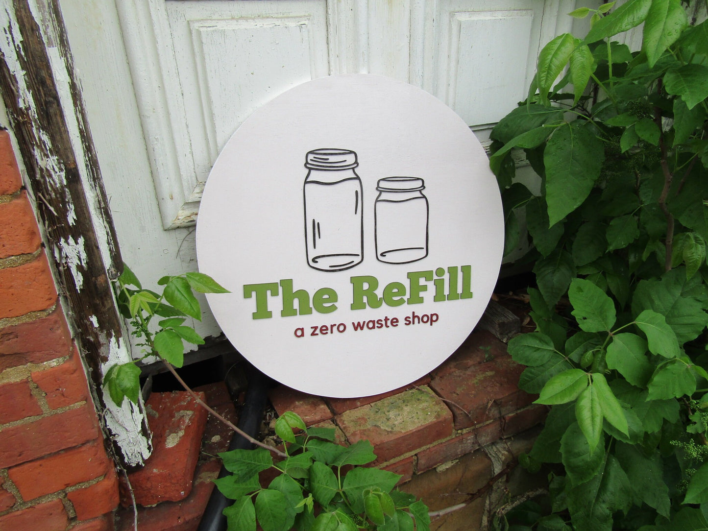 Commerical Signage Handmade Mason Jar Zero Waste Shop The Refill Custom Logo Your Image 3d Raised Image Recycle Minimalist Style Wooden Sign