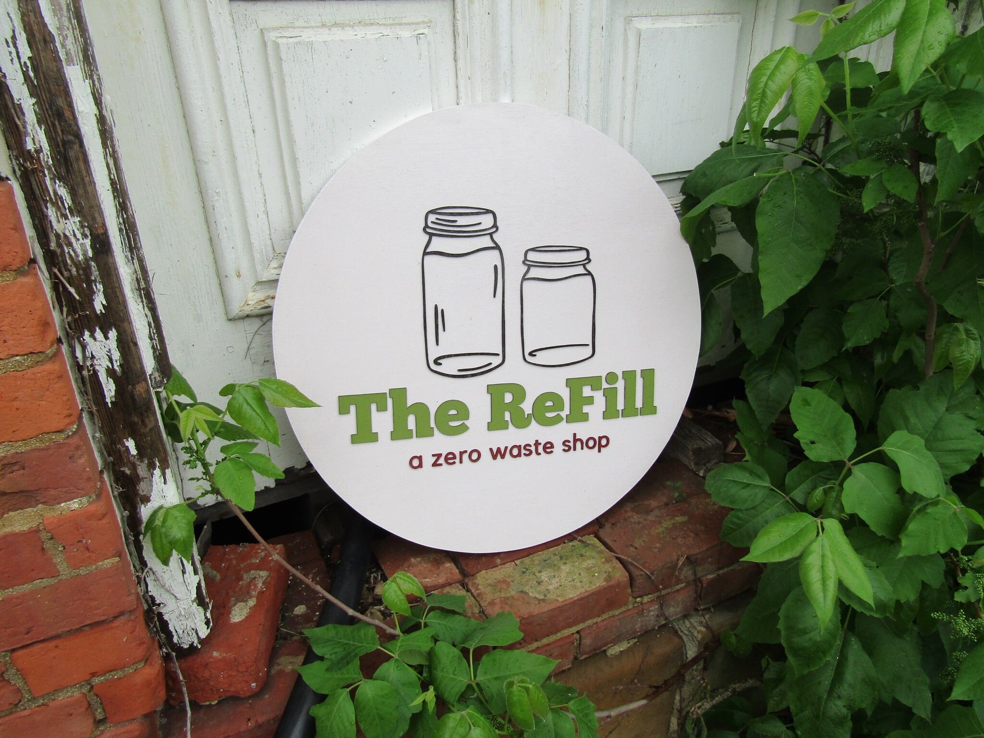 Commerical Signage Handmade Mason Jar Zero Waste Shop The Refill Custom Logo Your Image 3d Raised Image Recycle Minimalist Style Wooden Sign