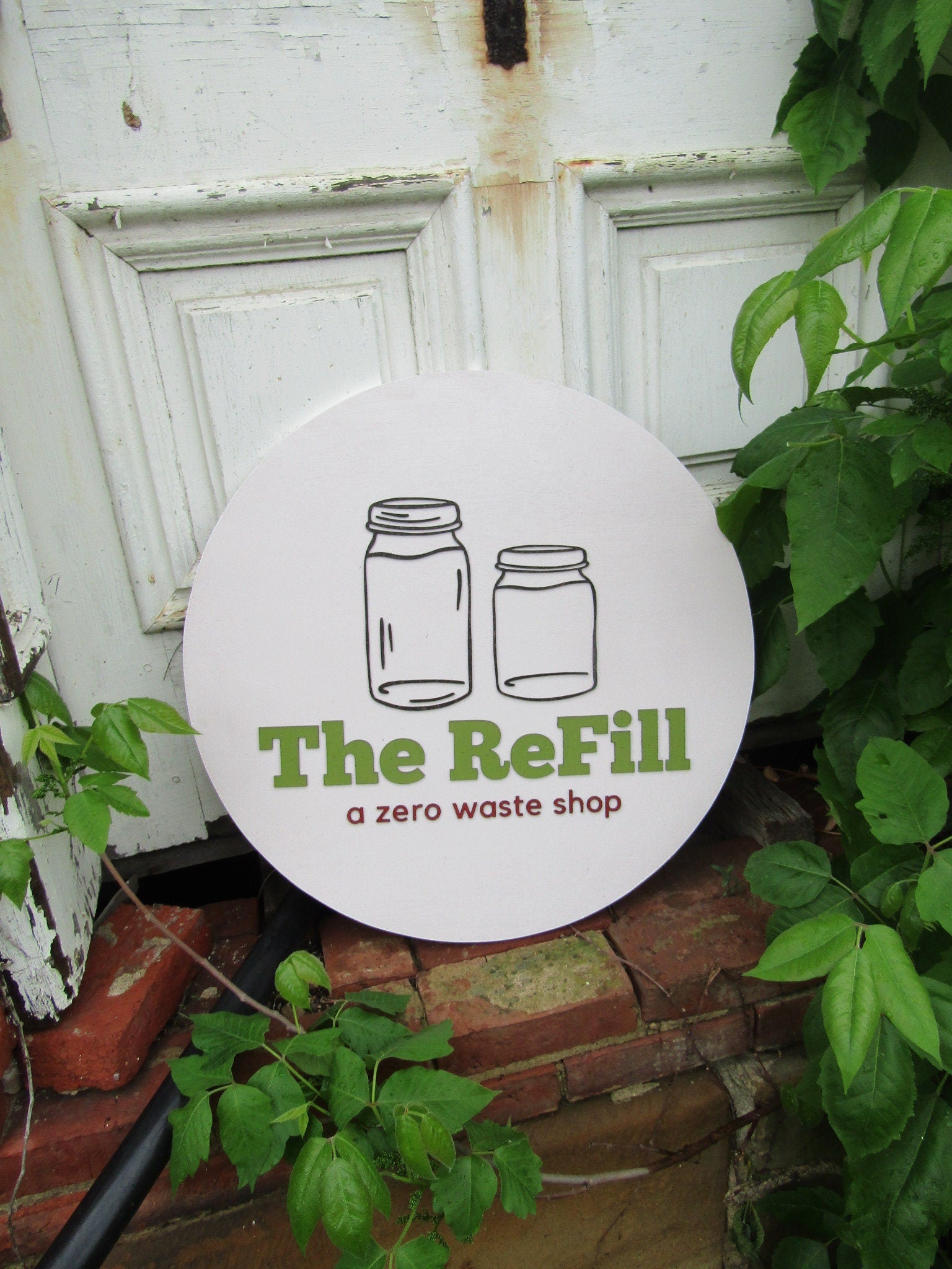 Commerical Signage Handmade Mason Jar Zero Waste Shop The Refill Custom Logo Your Image 3d Raised Image Recycle Minimalist Style Wooden Sign