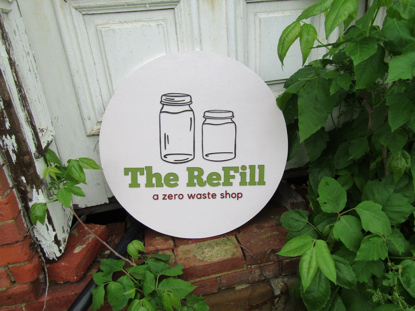 Commerical Signage Handmade Mason Jar Zero Waste Shop The Refill Custom Logo Your Image 3d Raised Image Recycle Minimalist Style Wooden Sign