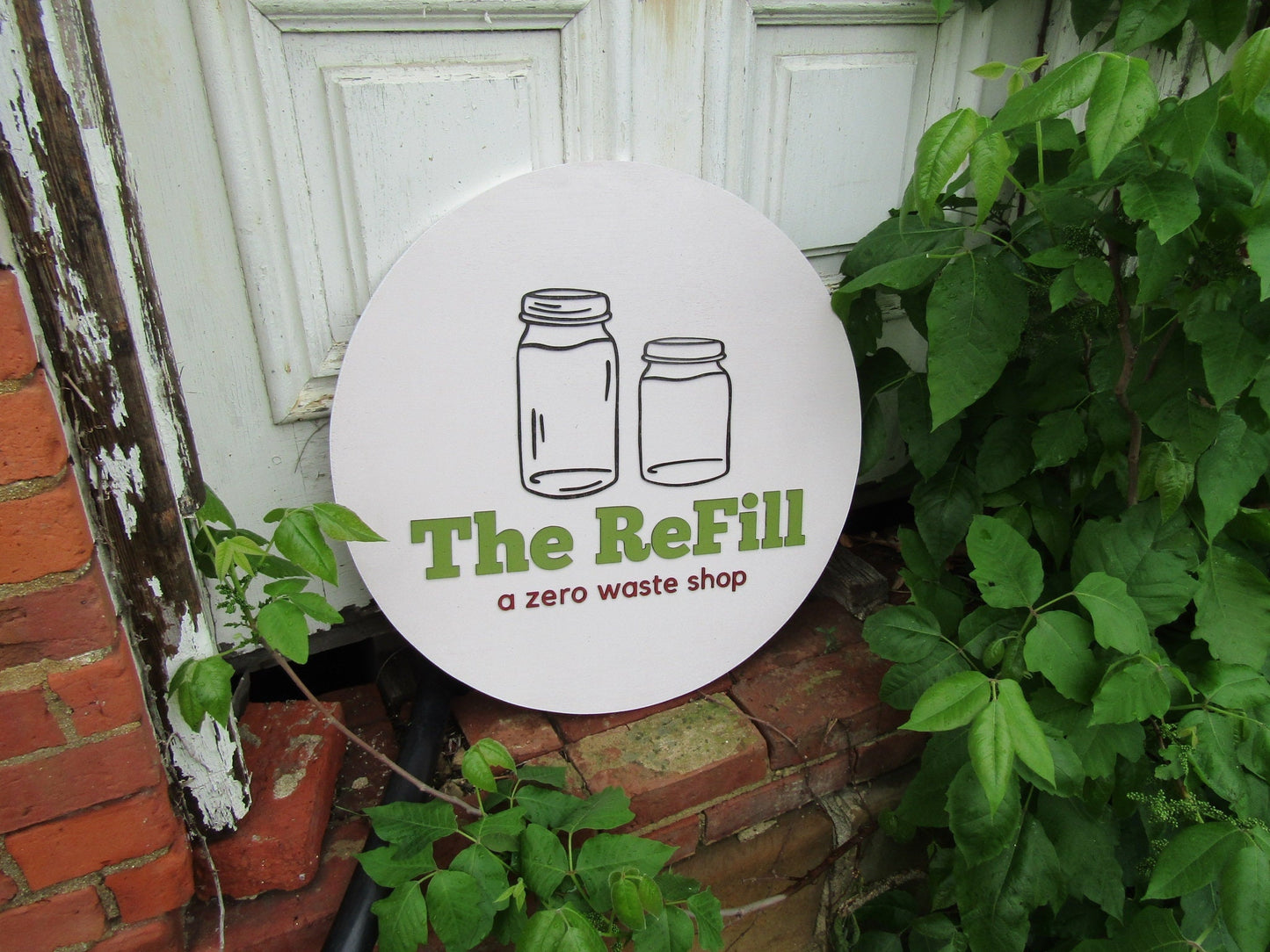 Commerical Signage Handmade Mason Jar Zero Waste Shop The Refill Custom Logo Your Image 3d Raised Image Recycle Minimalist Style Wooden Sign