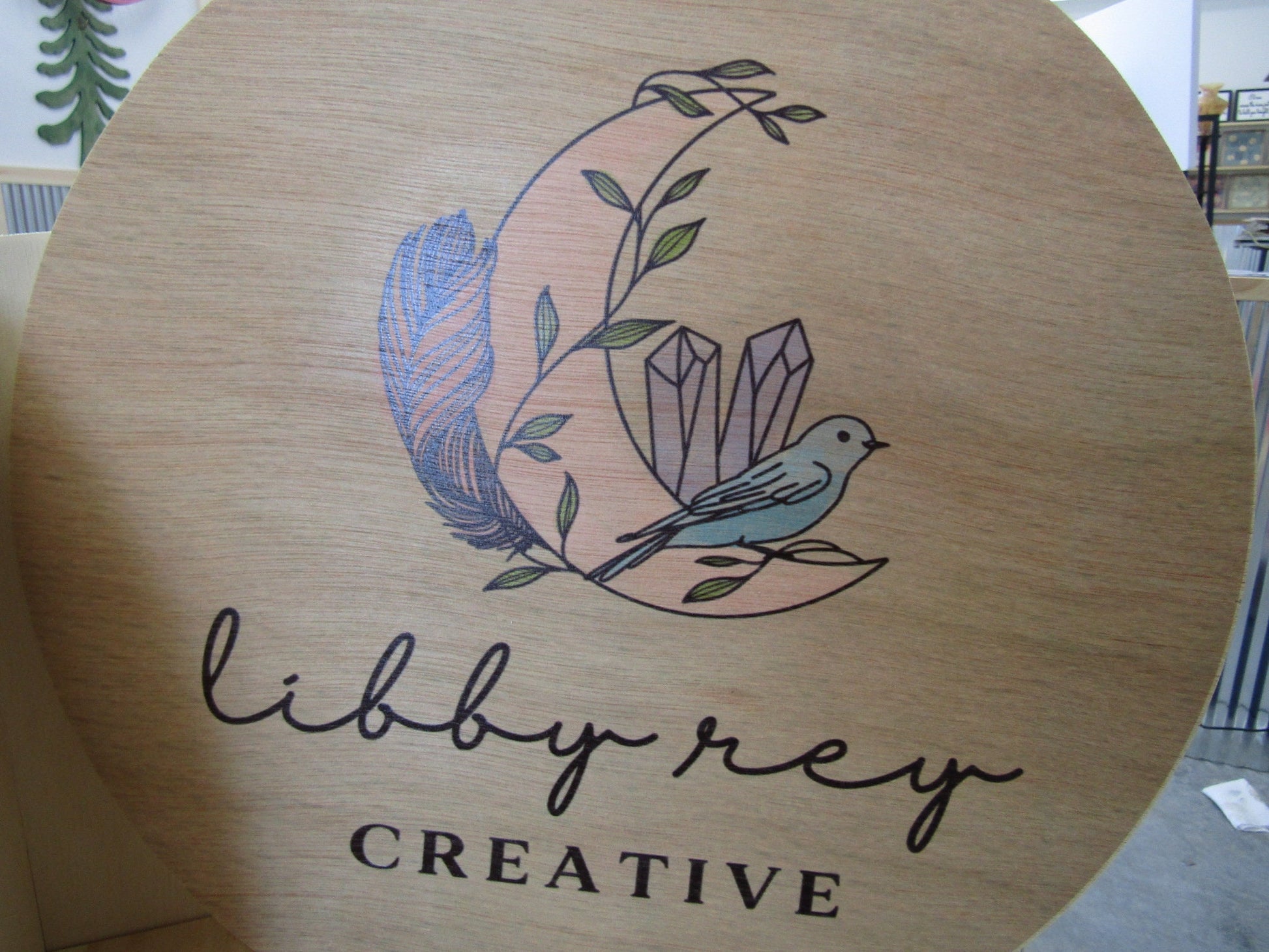 Small Business Booth Hanging Sign Your Actual Logo Round Creative Moon Crystals Design Custom Circle Personalized Wall Art Color Wood Print