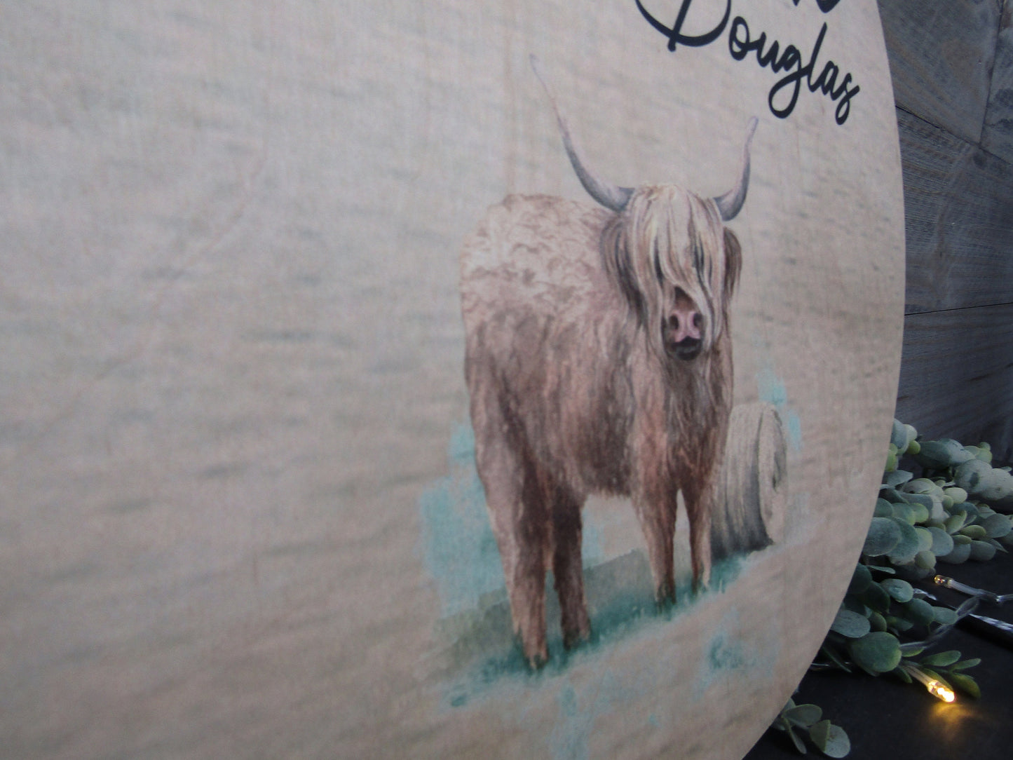 Custom Baby Birth Nursery Announcement Childs Name Room Highland Cow Wood Print Plaque Wall Decor Photography Keepsake Personalized Newborn