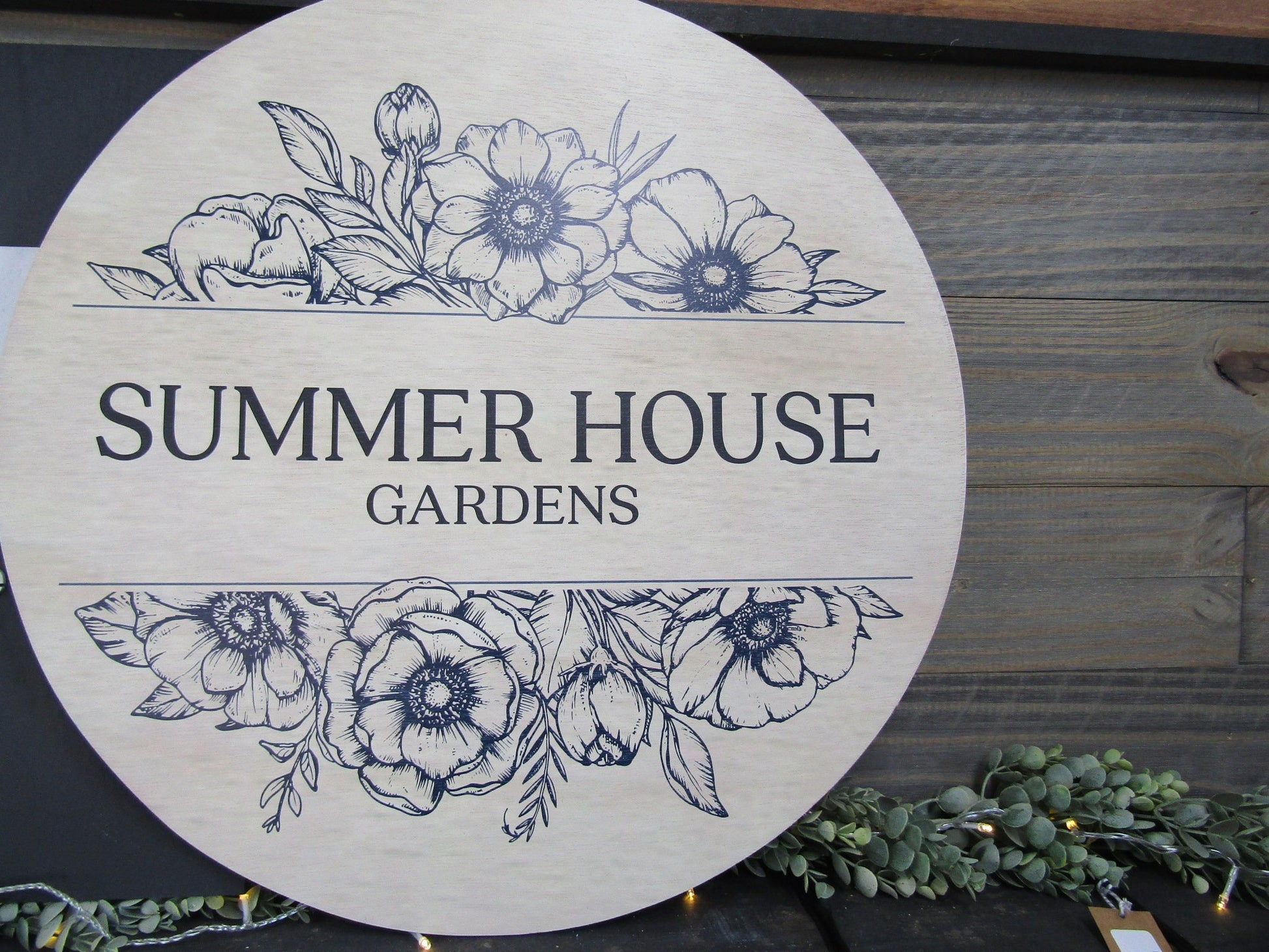 Small Business Sign Logo Your Actual Logo Round Summer House Gardens Design Custom Circle Personalized Floral Rose Wall Art Color Wood Print