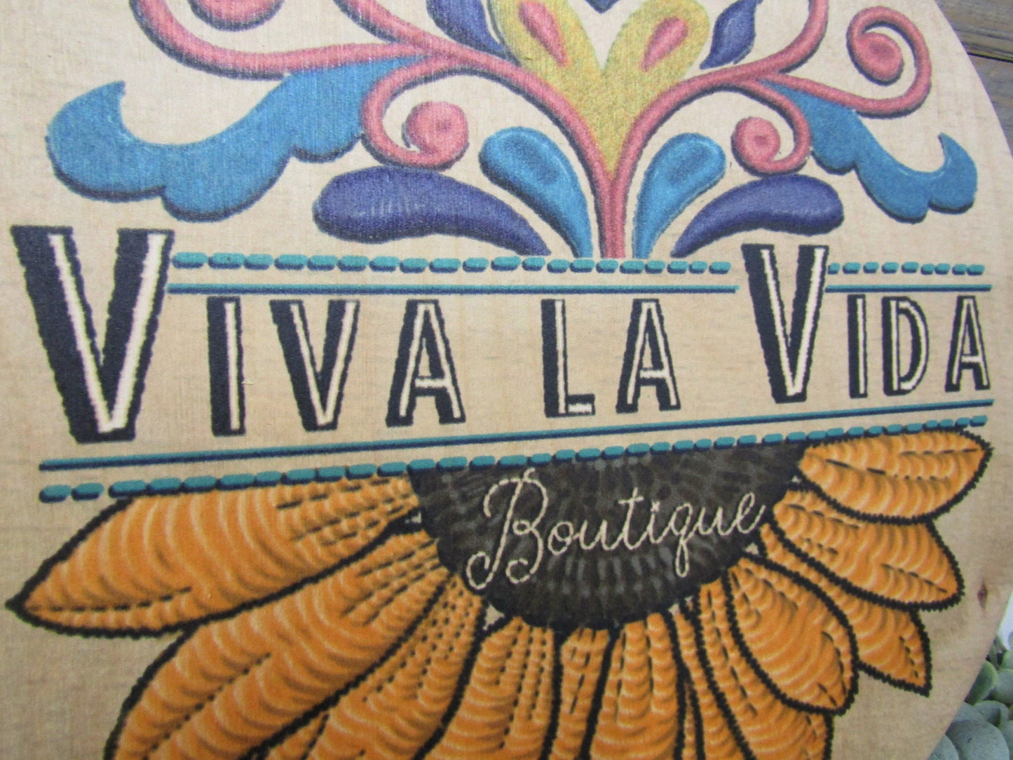 Small Business Sign Logo Your Actual Logo Round Viva La Vida Design Custom Circle Personalized Floral Sunflower Wall Art Color Wood Print